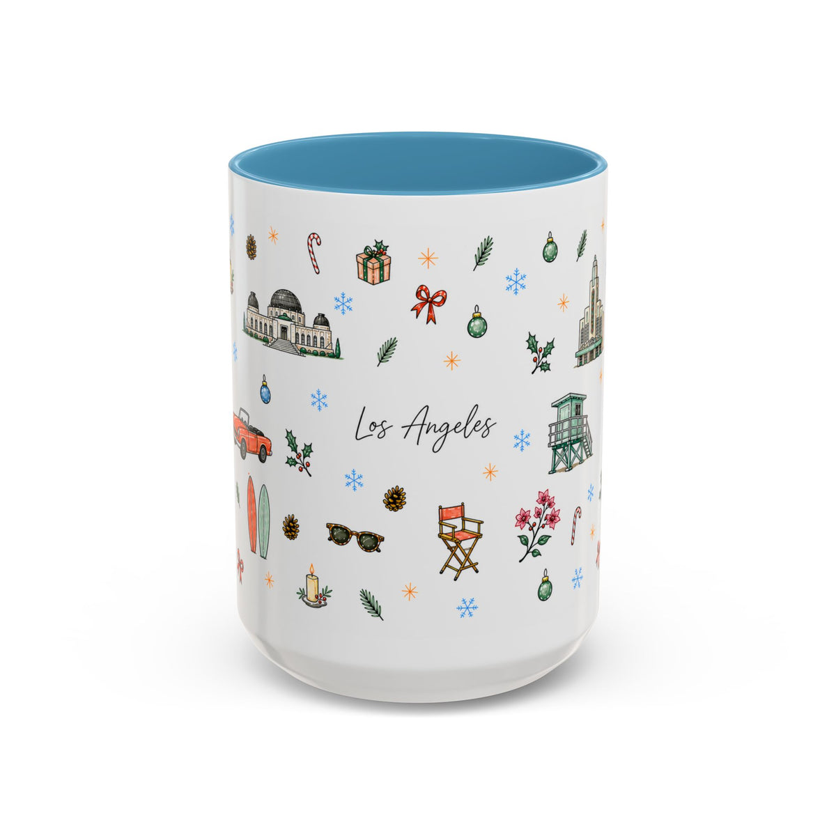 Los Angeles Christmas Mug | Watercolor City Souvenir | Ceramic Coffee Cup (11oz or 15oz)