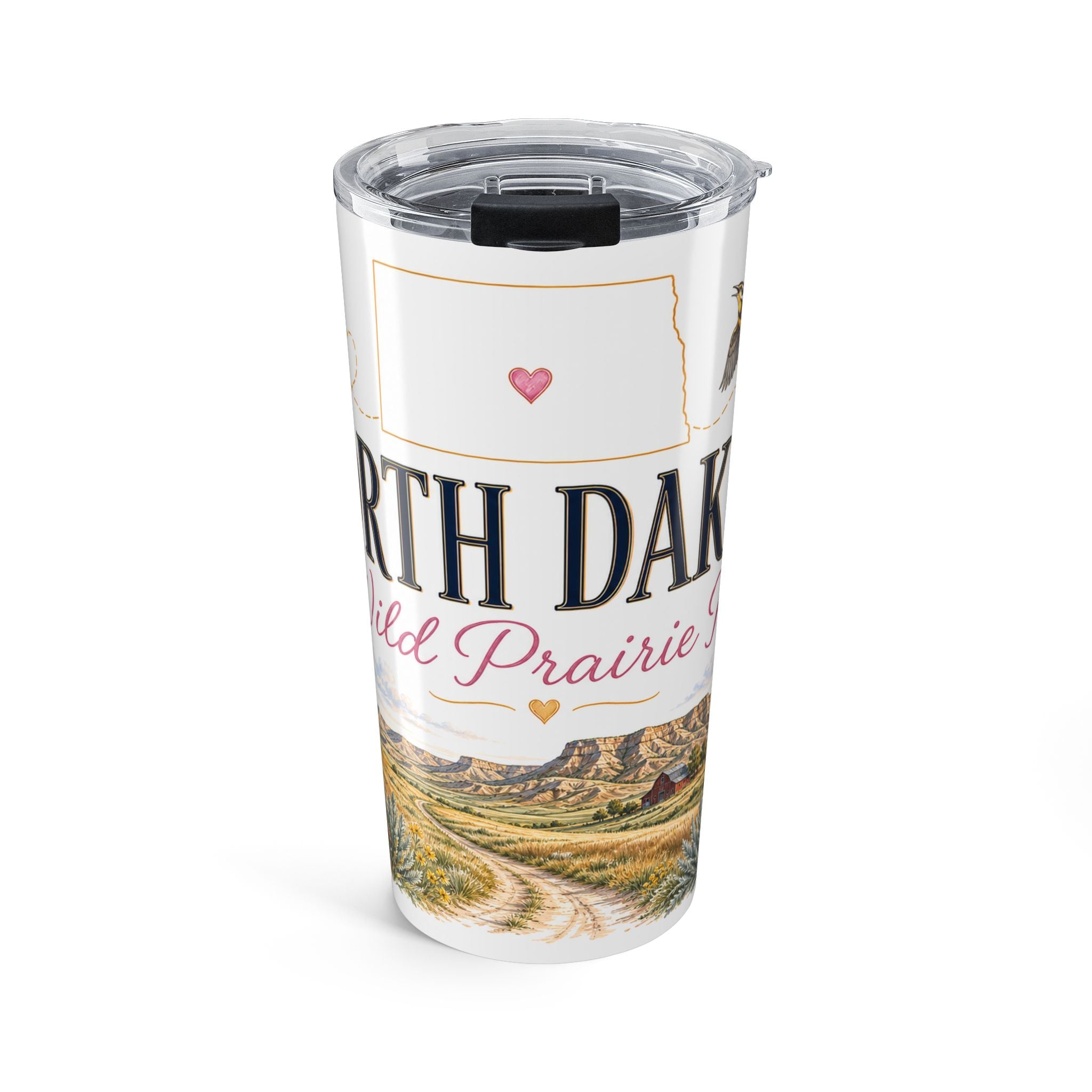 North Dakota State Flower 20oz Tumbler | Wild Prairie Rose Botanical State Flower Gift | Insulated Stainless Steel Travel Cup