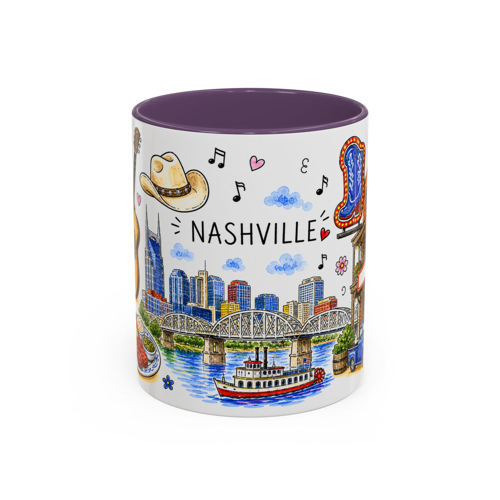 Nashville Illustrated Travel Mug | City Souvenir Accent Coffee Mug | 11oz 15oz Ceramic Cup