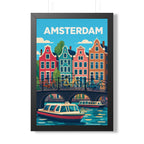 Amsterdam Netherlands Framed Poster | Vintage Travel Wall Art | Black Walnut White Frame | 16x24 20x30