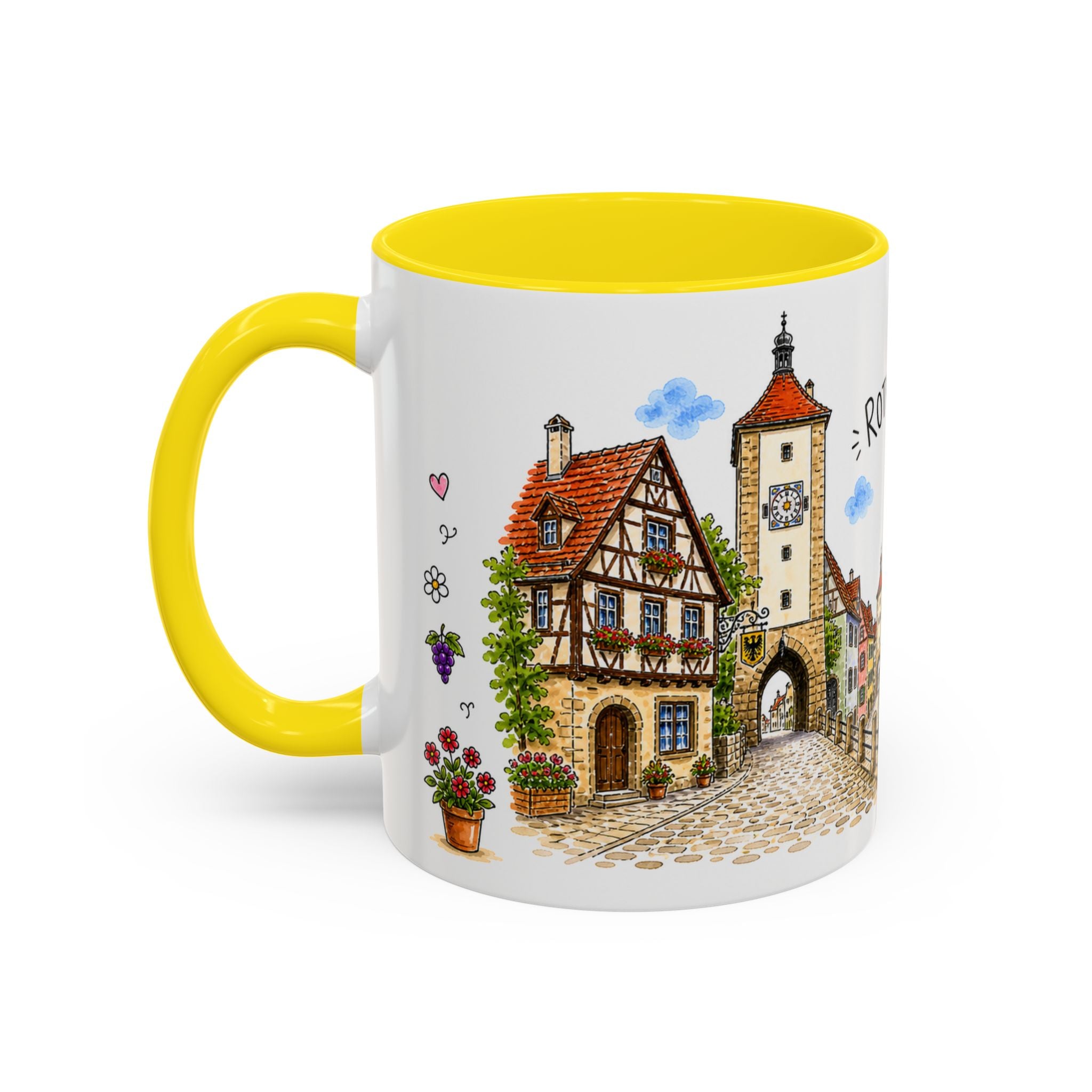 Rothenburg Illustrated Travel Mug | Germany Souvenir Accent Coffee Mug | 11oz 15oz Ceramic Cup