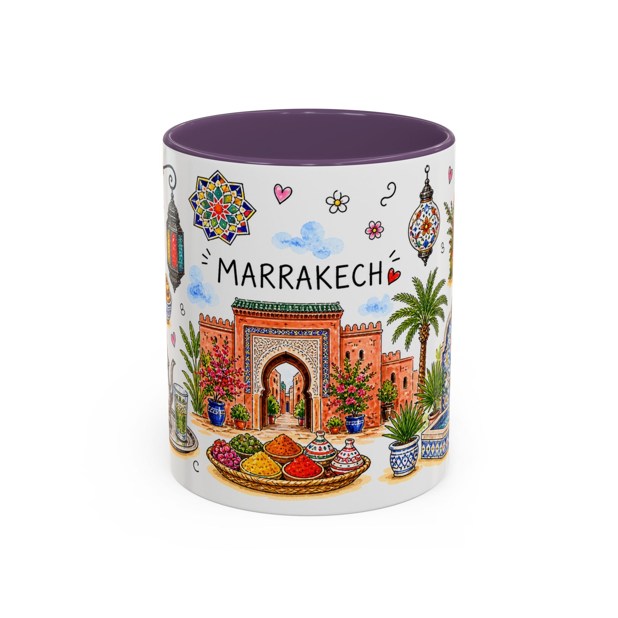 Marrakech Illustrated Travel Mug | City Souvenir Accent Coffee Mug | 11oz 15oz Ceramic Cup