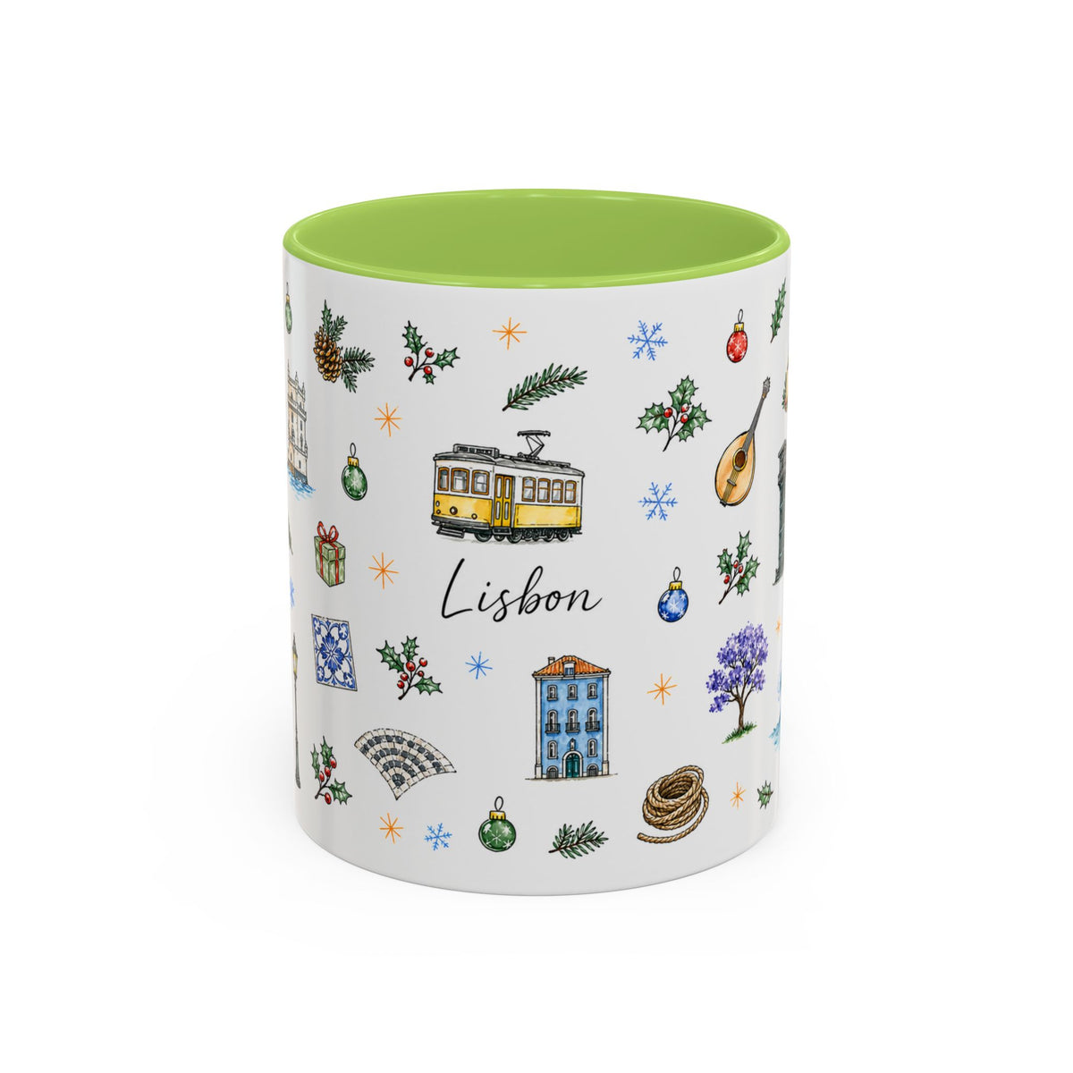 Lisbon Christmas Mug | Watercolor City Souvenir | Ceramic Coffee Cup 11oz 15oz