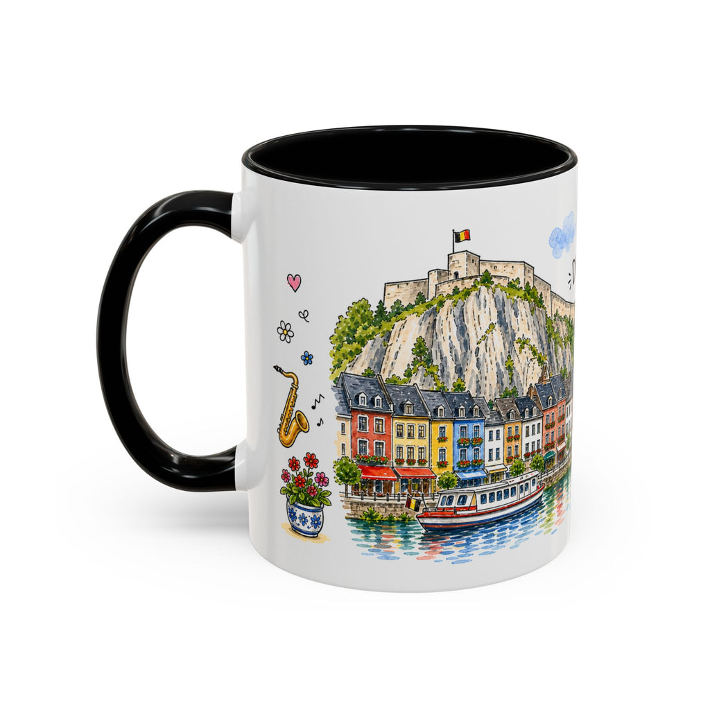 Dinant Illustrated Travel Mug | Belgium Souvenir Accent Coffee Mug | 11oz 15oz Ceramic Cup