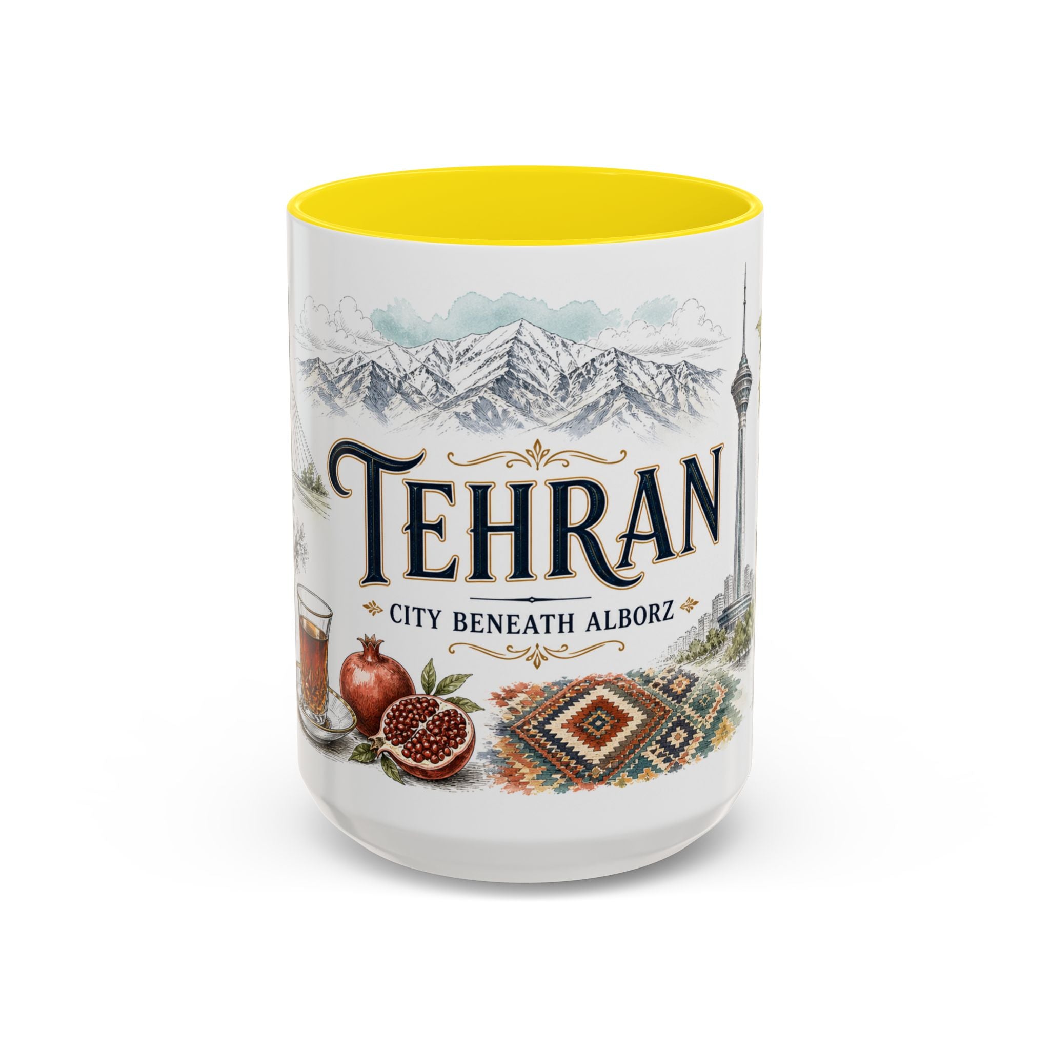 Tehran Coffee Mug | Iran Travel Souvenir | Vintage Illustrated City Gift | 11 oz 15 oz Accent Mug