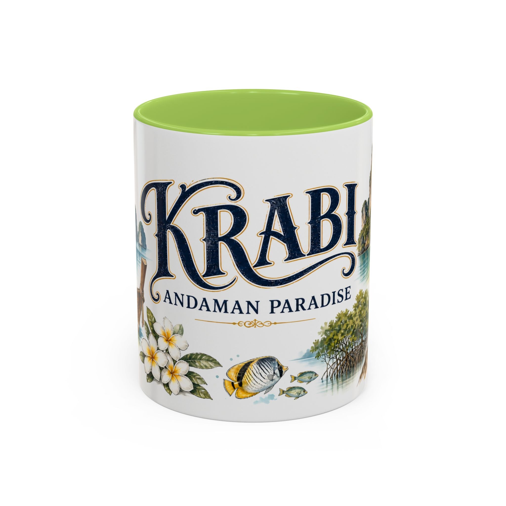 Krabi Coffee Mug | Thailand Travel Souvenir | Vintage Illustrated City Gift | 11 oz 15 oz Accent Mug