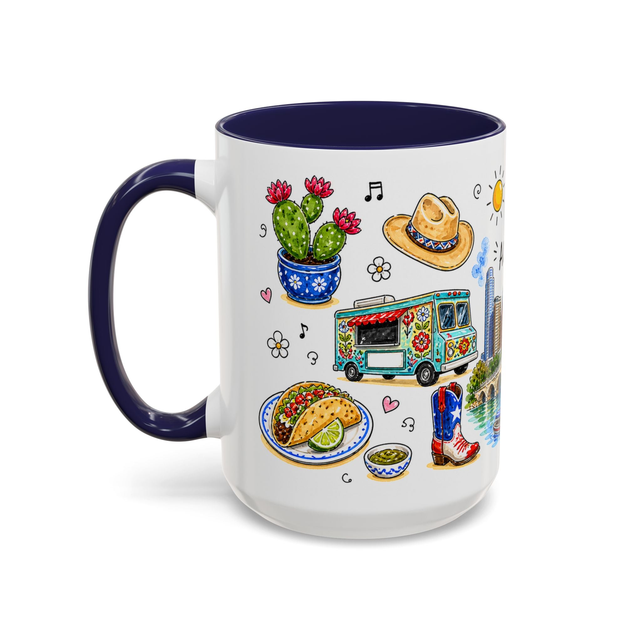 Austin Illustrated Travel Mug | City Souvenir Accent Coffee Mug | 11oz 15oz Ceramic Cup