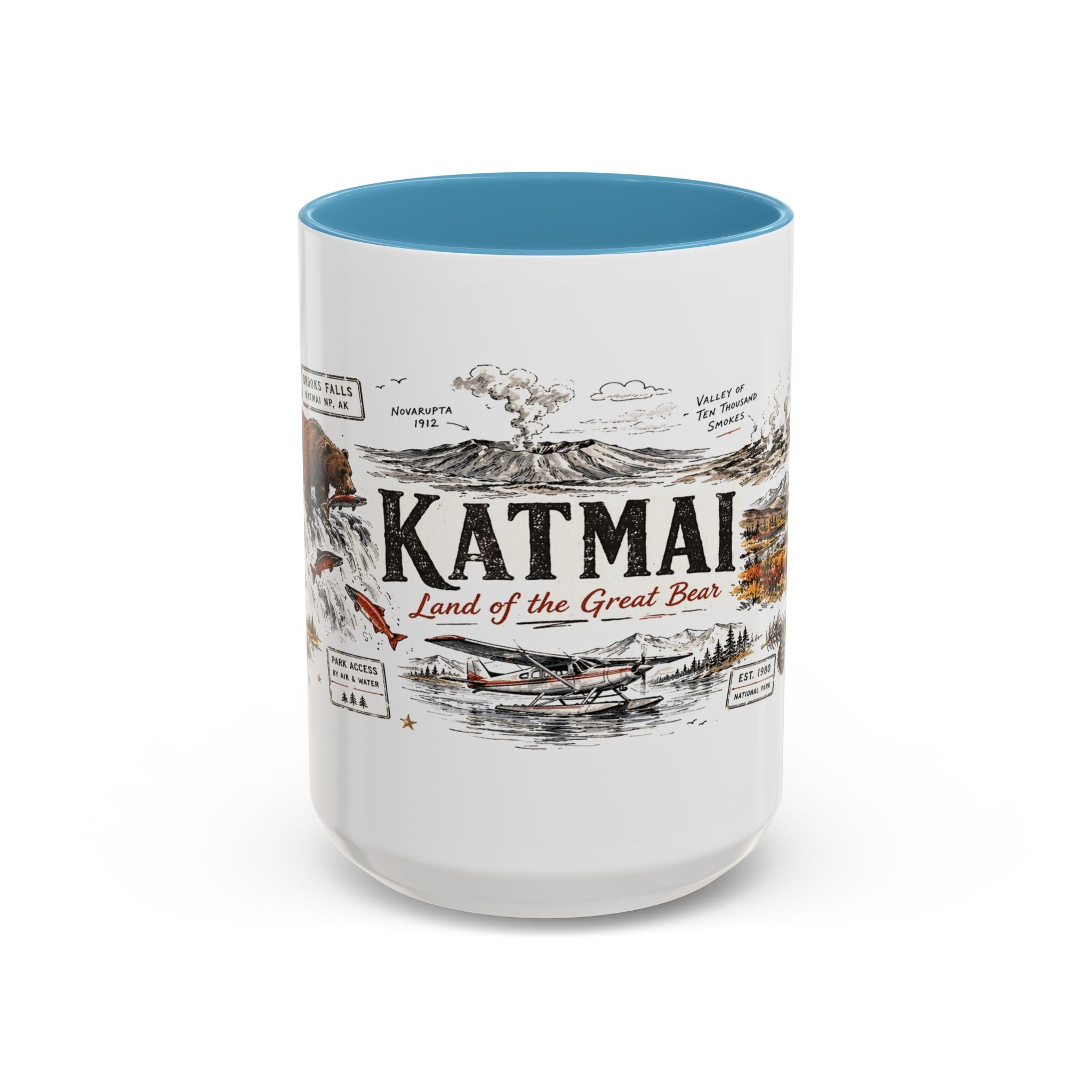 Katmai National Park Coffee Mug | Alaska Bear Watching Wildlife Gift | Accent Color Ceramic 11oz 15oz