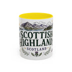 Scottish Highlands Coffee Mug | Travel Destination Souvenir Gift | Accent Color Ceramic 11oz 15oz