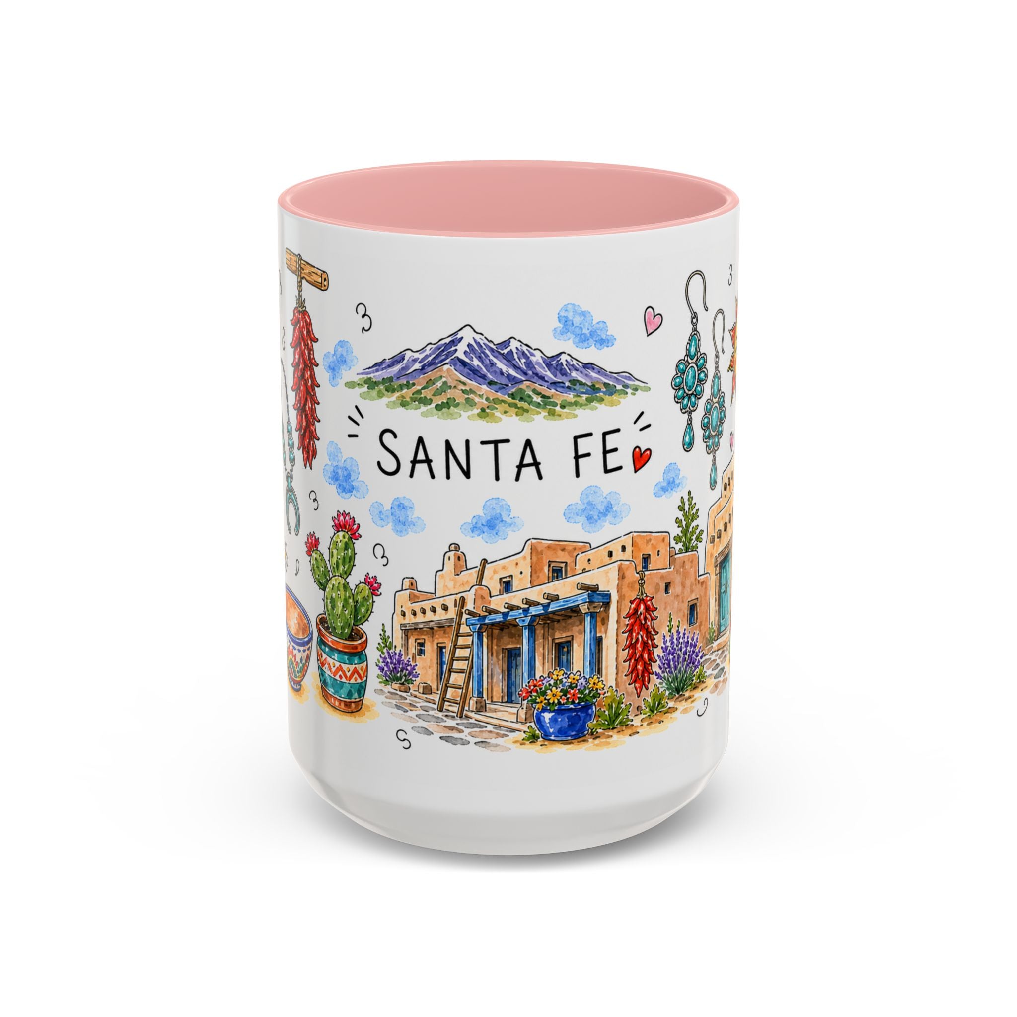 Santa Fe Illustrated Travel Mug | City Souvenir Accent Coffee Mug | 11oz 15oz Ceramic Cup
