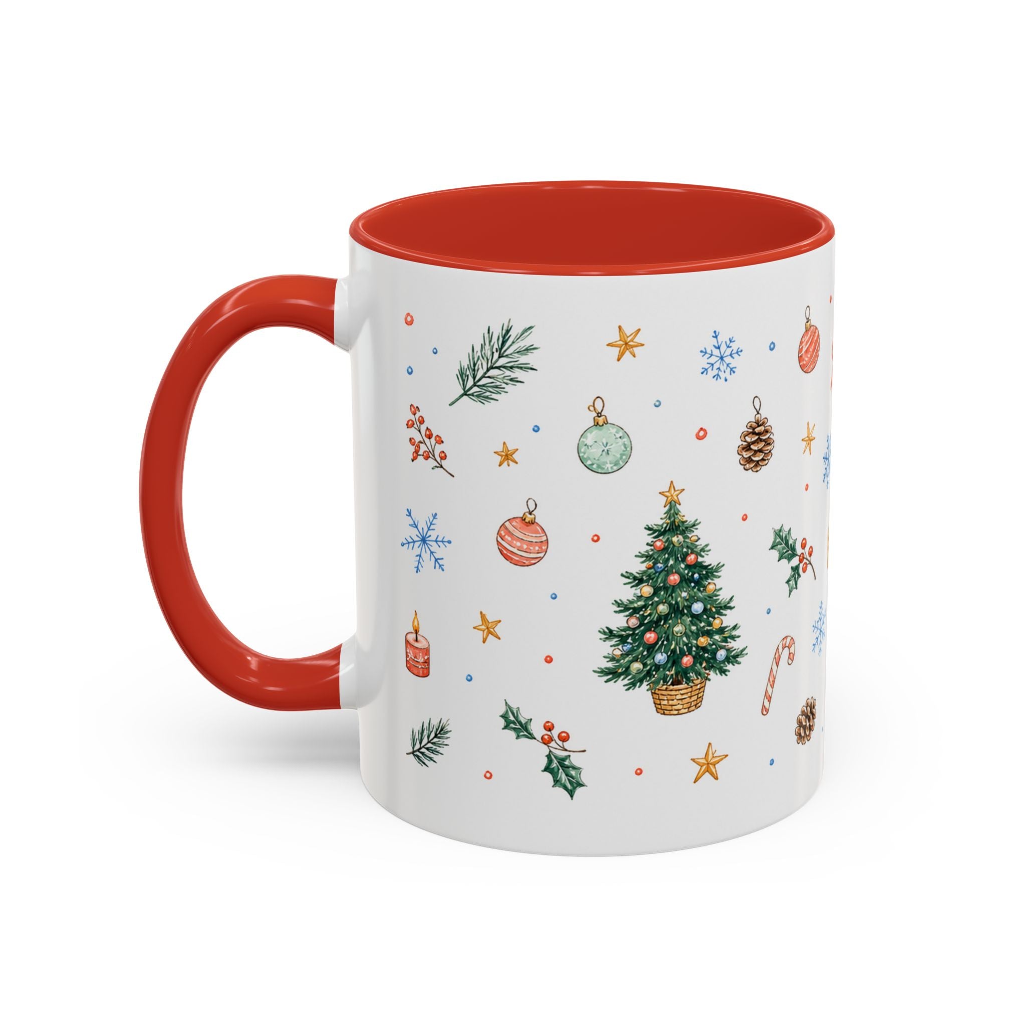 Christmas Mug | Watercolor Tree Gifts Wreath Holiday Cup | Accent Coffee Mug 11oz 15oz