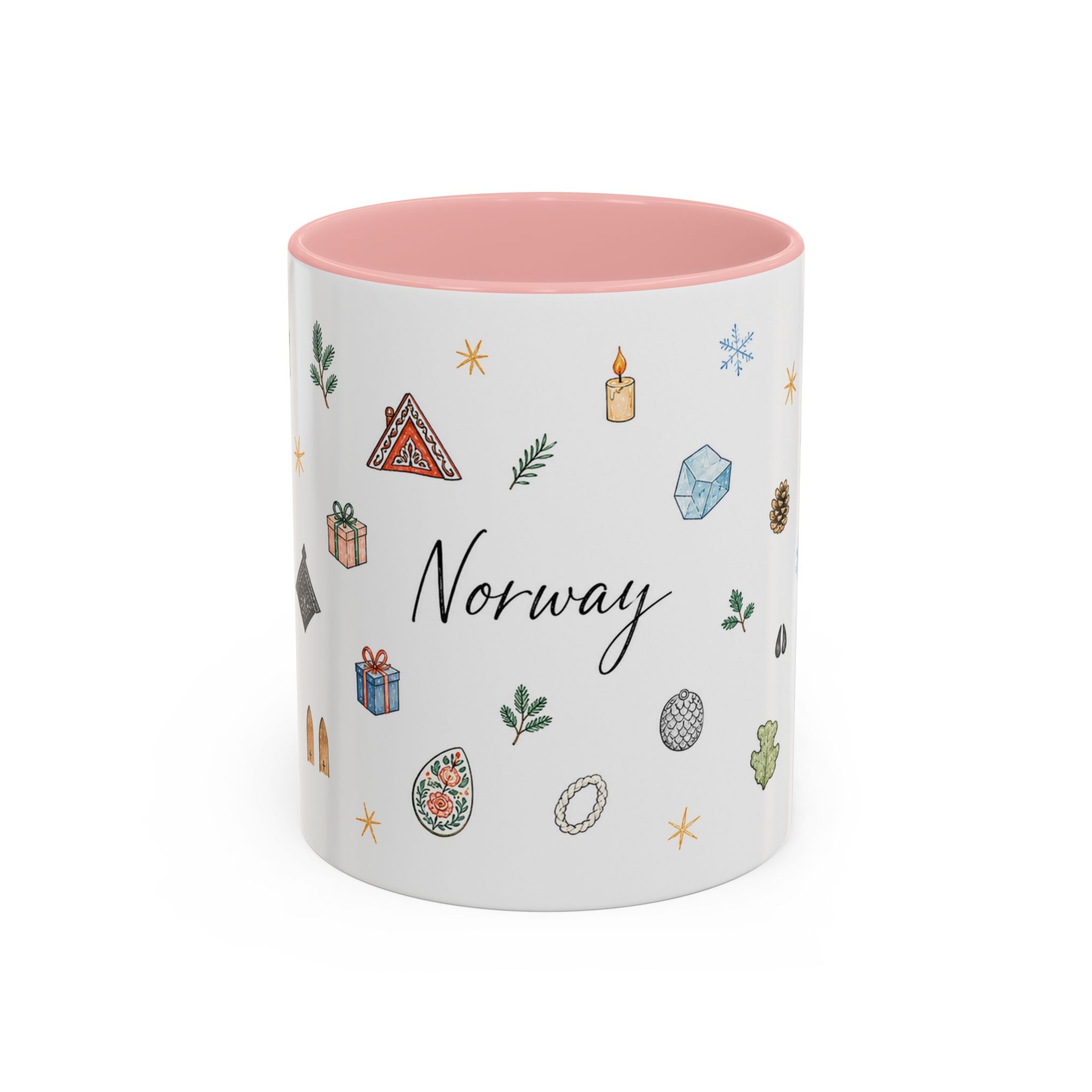 Norway Christmas Mug | Watercolor Travel Souvenir | Holiday Gift | Accent Ceramic Coffee Cup 11oz 15oz