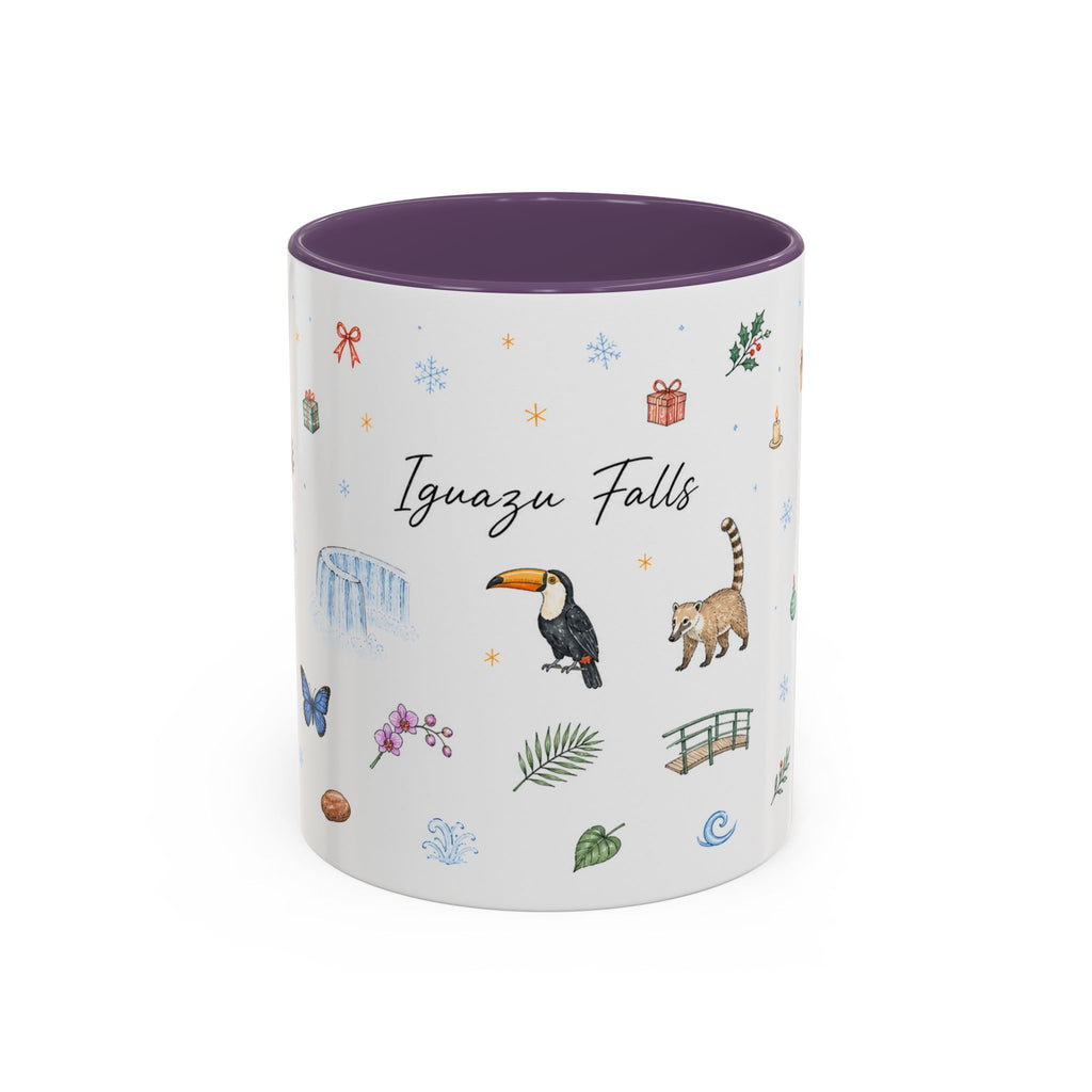 Iguazu Falls Christmas Mug | Watercolor Travel Souvenir | Holiday Gift | Accent Ceramic Coffee Cup 11oz 15oz