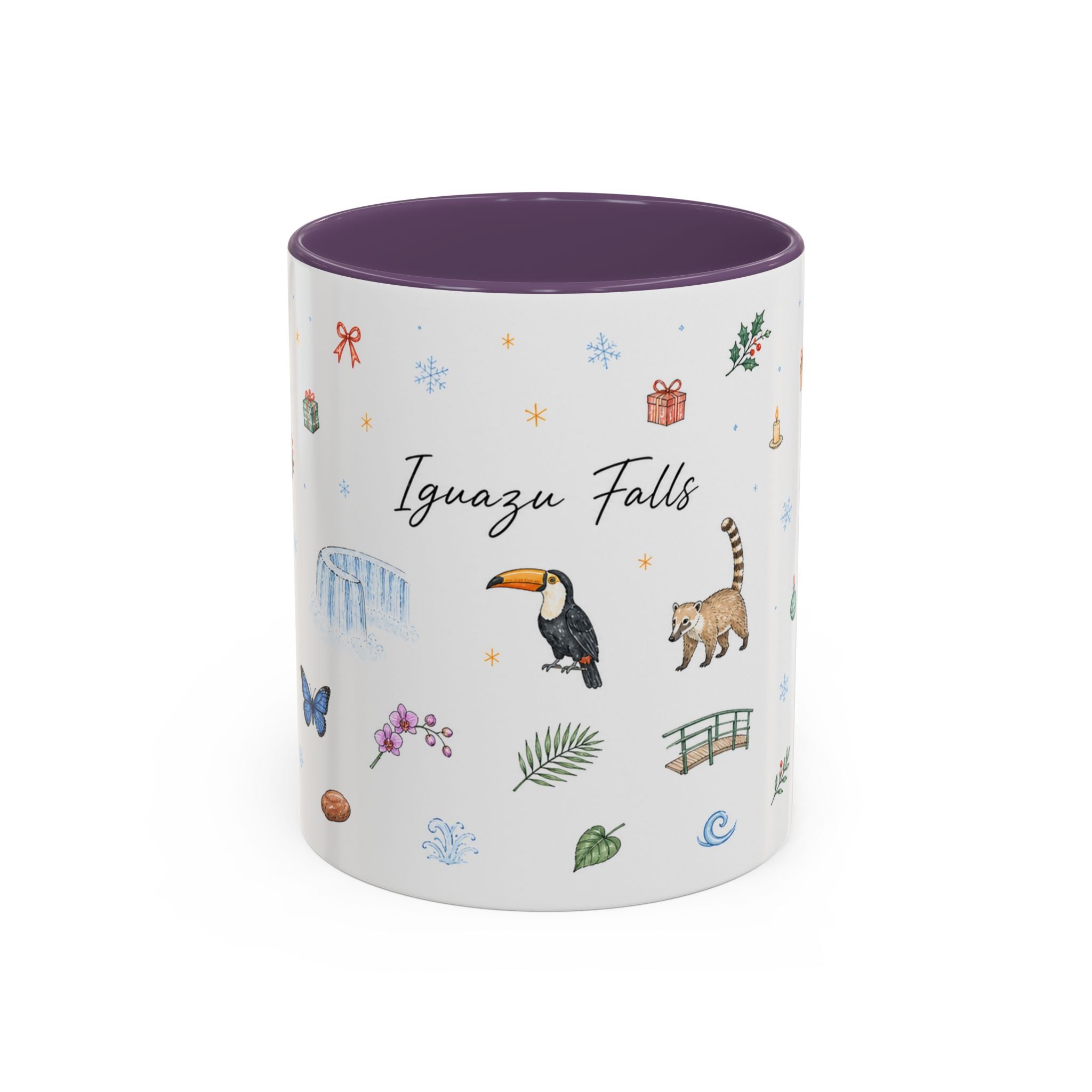 Iguazu Falls Christmas Mug | Watercolor Travel Souvenir | Holiday Gift | Accent Ceramic Coffee Cup 11oz 15oz
