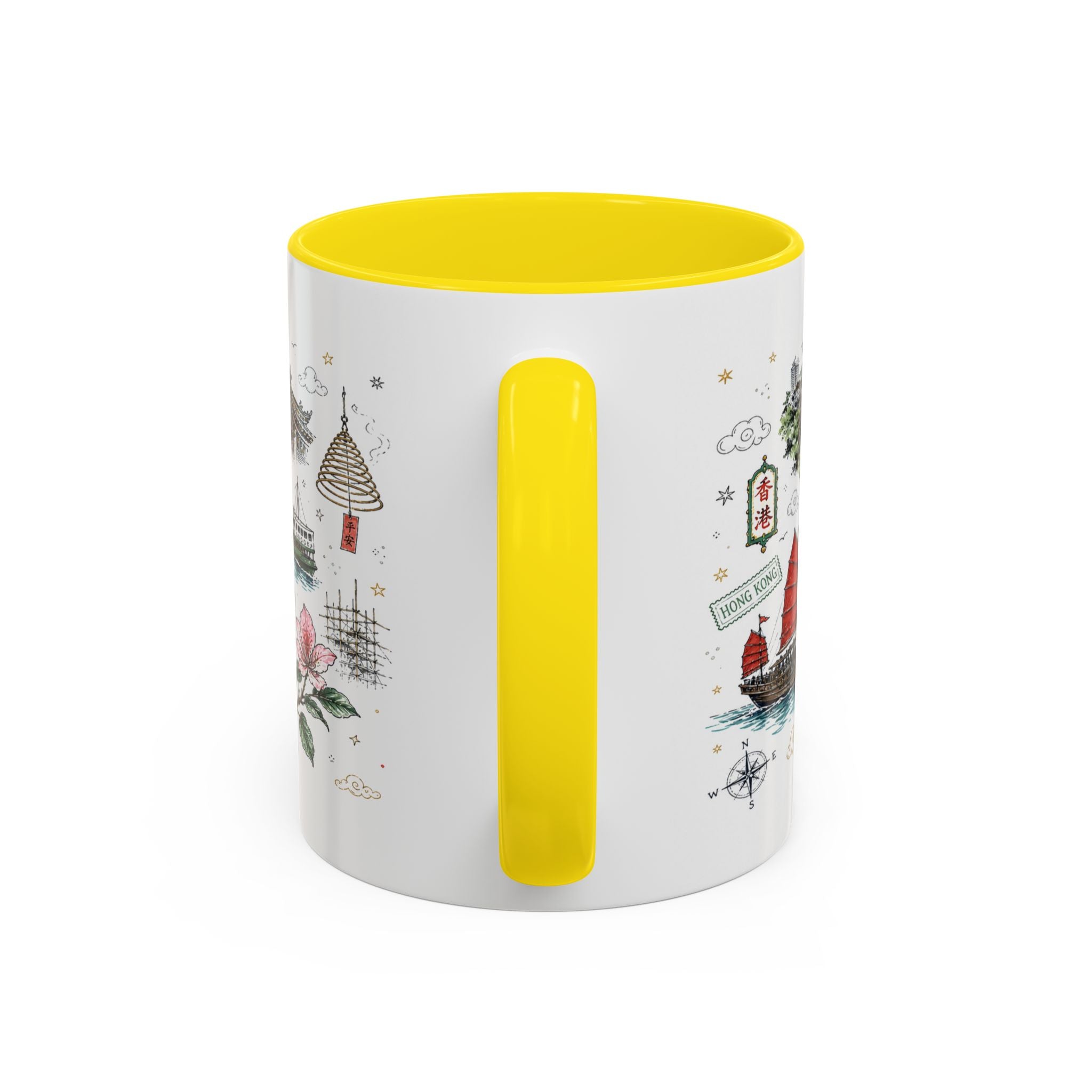 Hong Kong Coffee Mug | Asia Souvenir Travel Gift | Accent Color Ceramic 11oz 15oz