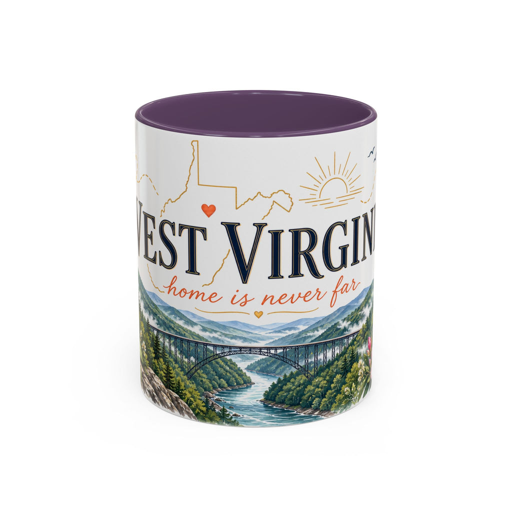 West Virginia State Map Mug | Appalachian Bridge, Rhododendron Accent Coffee Cup