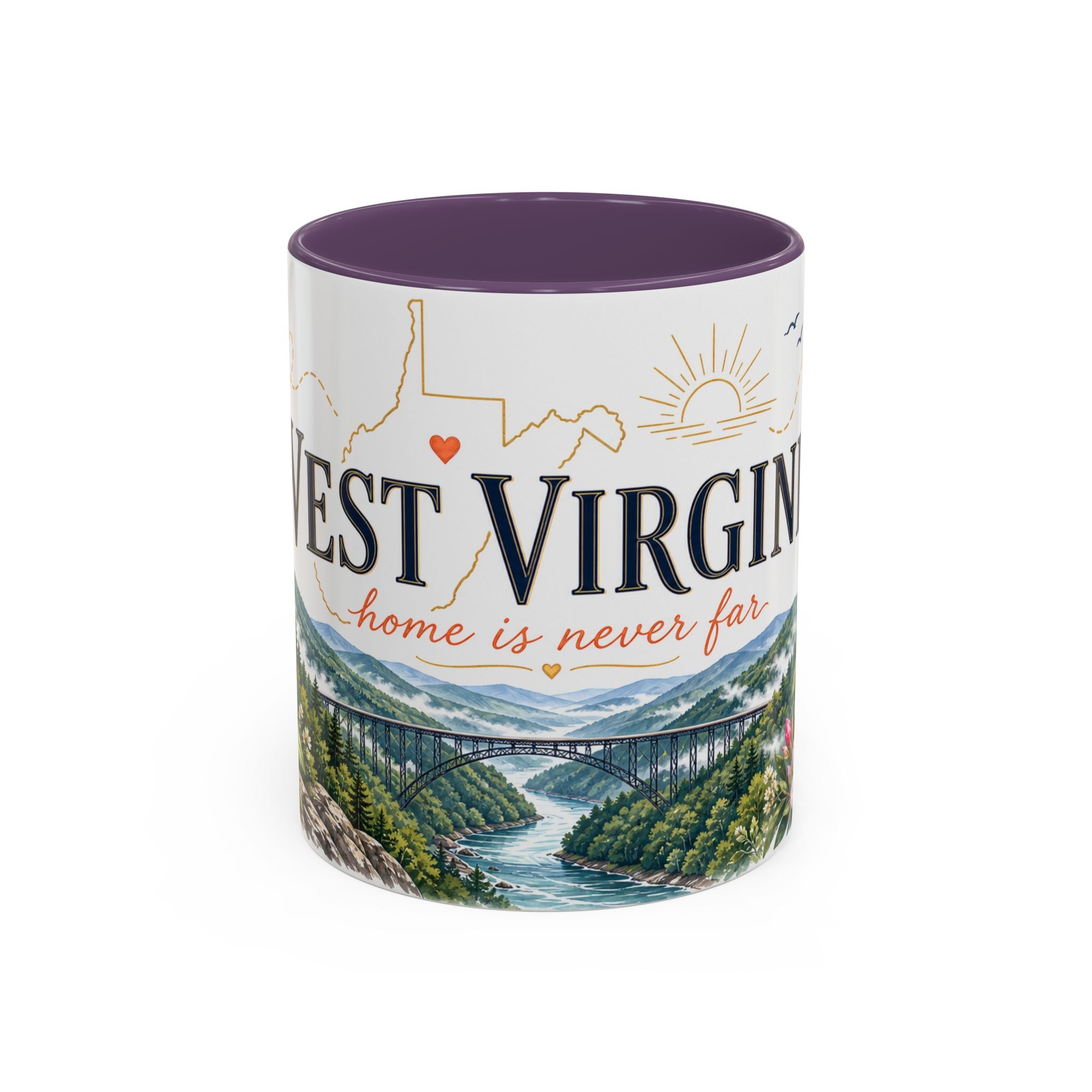 West Virginia State Map Mug | Appalachian Bridge, Rhododendron Accent Coffee Cup