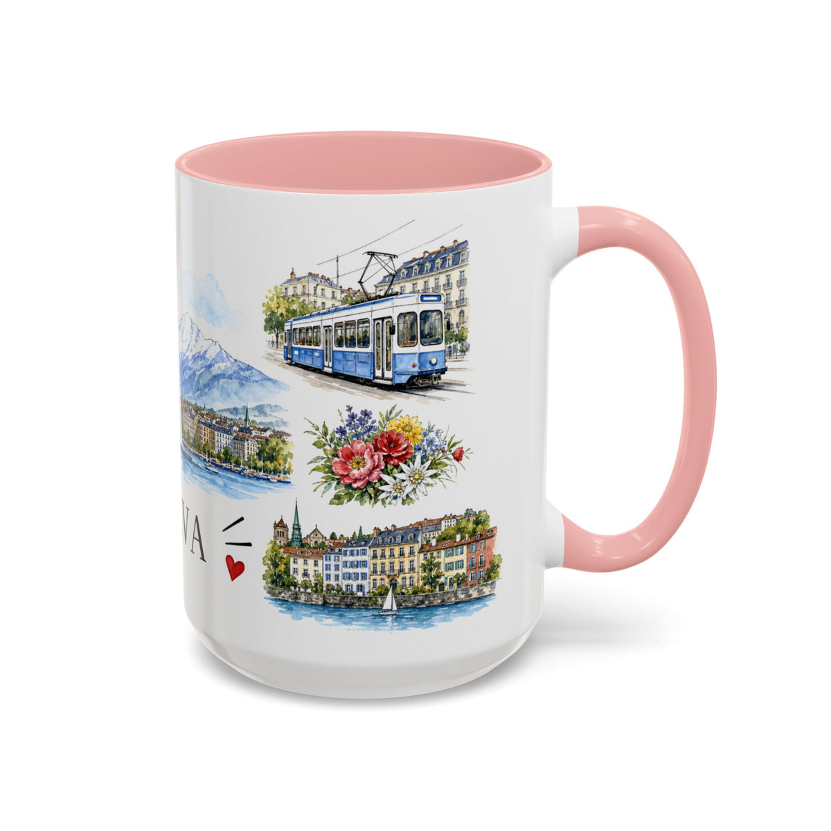 Geneva Illustrated Travel Mug | City Souvenir Accent Coffee Mug | 11oz 15oz Ceramic Cup