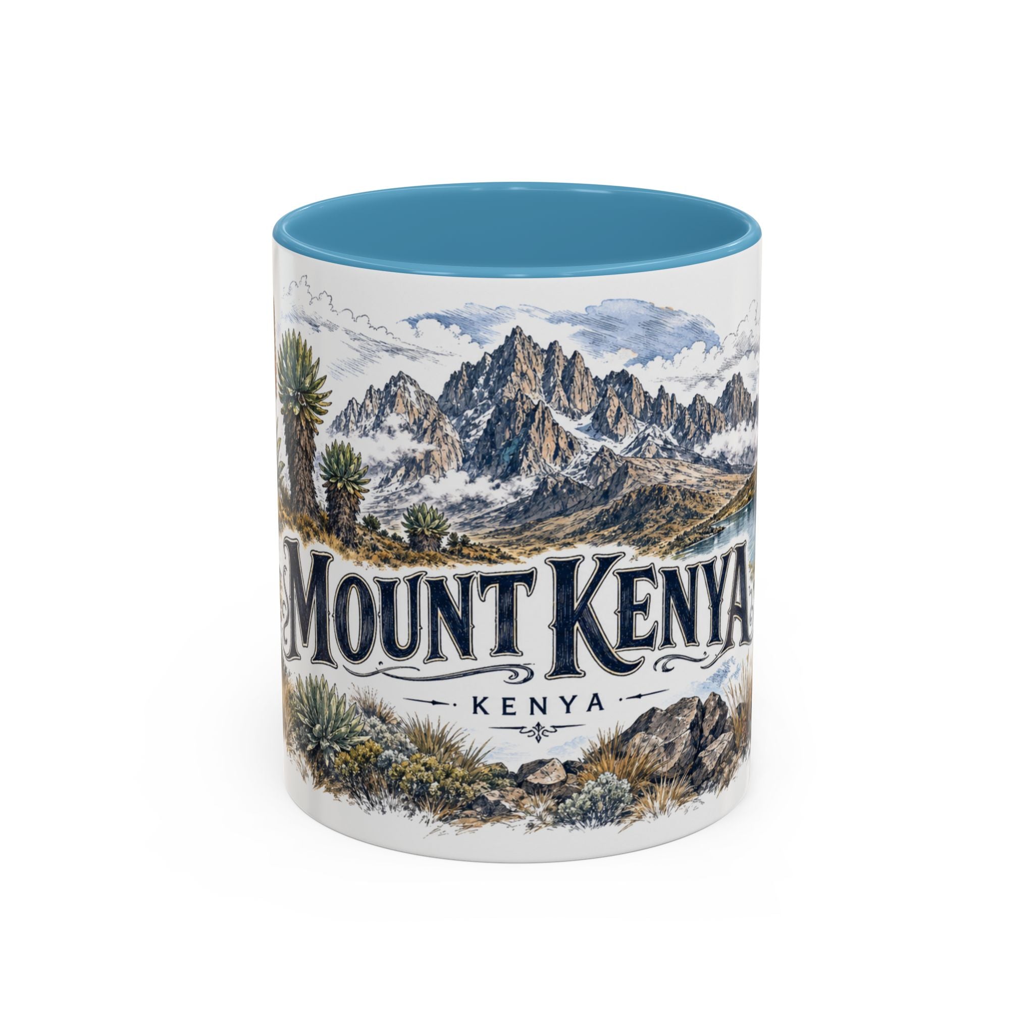 Mount Kenya Mug, Kenya Travel Souvenir, Bucket List Gift, Accent Ceramic Coffee Mug 11oz 15oz
