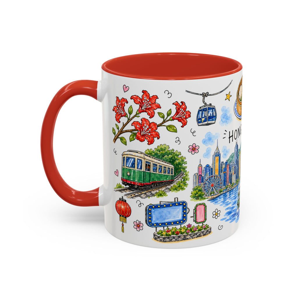Hong Kong Illustrated Travel Mug | City Souvenir Accent Coffee Mug | 11oz 15oz Ceramic Cup