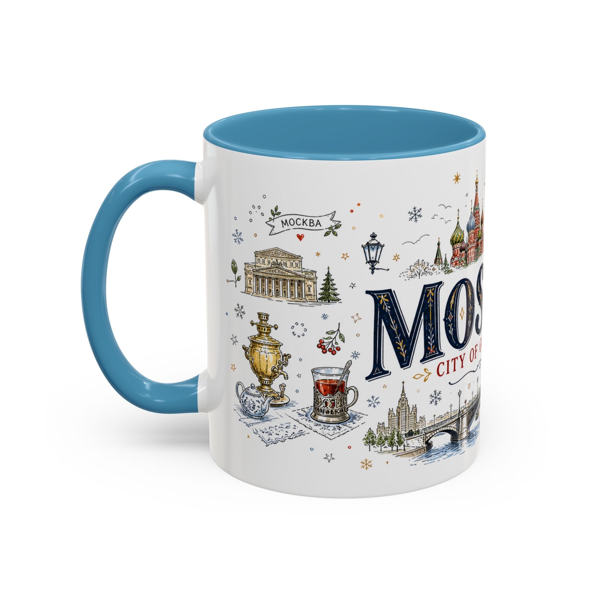 Moscow Coffee Mug | Russia Souvenir Travel Gift | Accent Color Ceramic 11oz 15oz