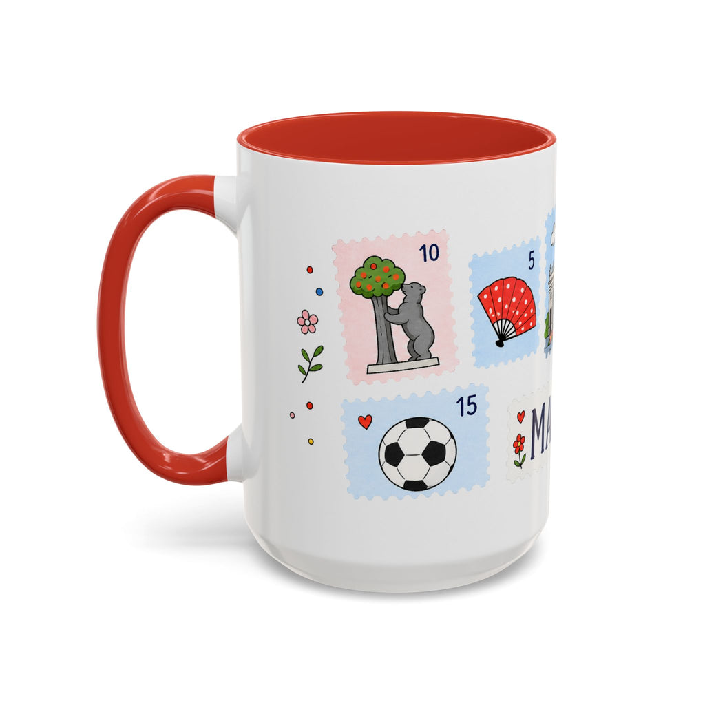 Madrid Coffee Mug | Postage Stamp Collage Mug | Travel Souvenir Accent Cup 11oz 15oz