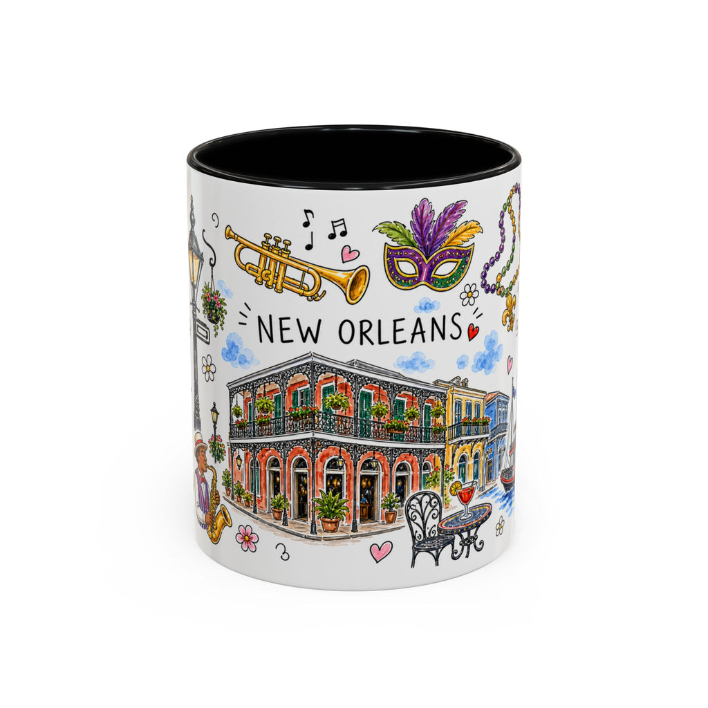New Orleans Illustrated Travel Mug | City Souvenir Accent Coffee Mug | 11oz 15oz Ceramic Cup