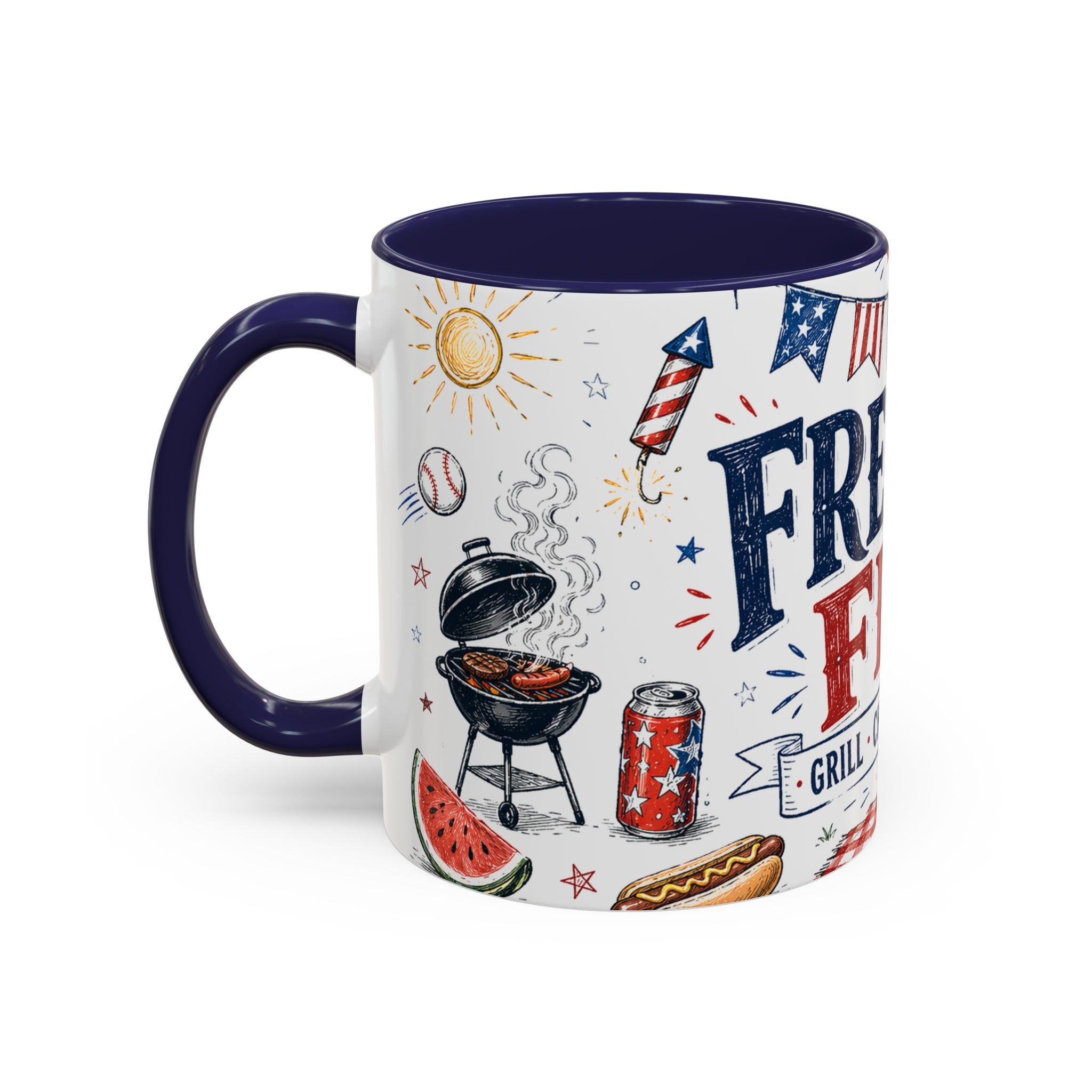 Freedom Fest Coffee Mug | Grill Chill Fireworks 4th of July | Accent Color Ceramic 11oz 15oz