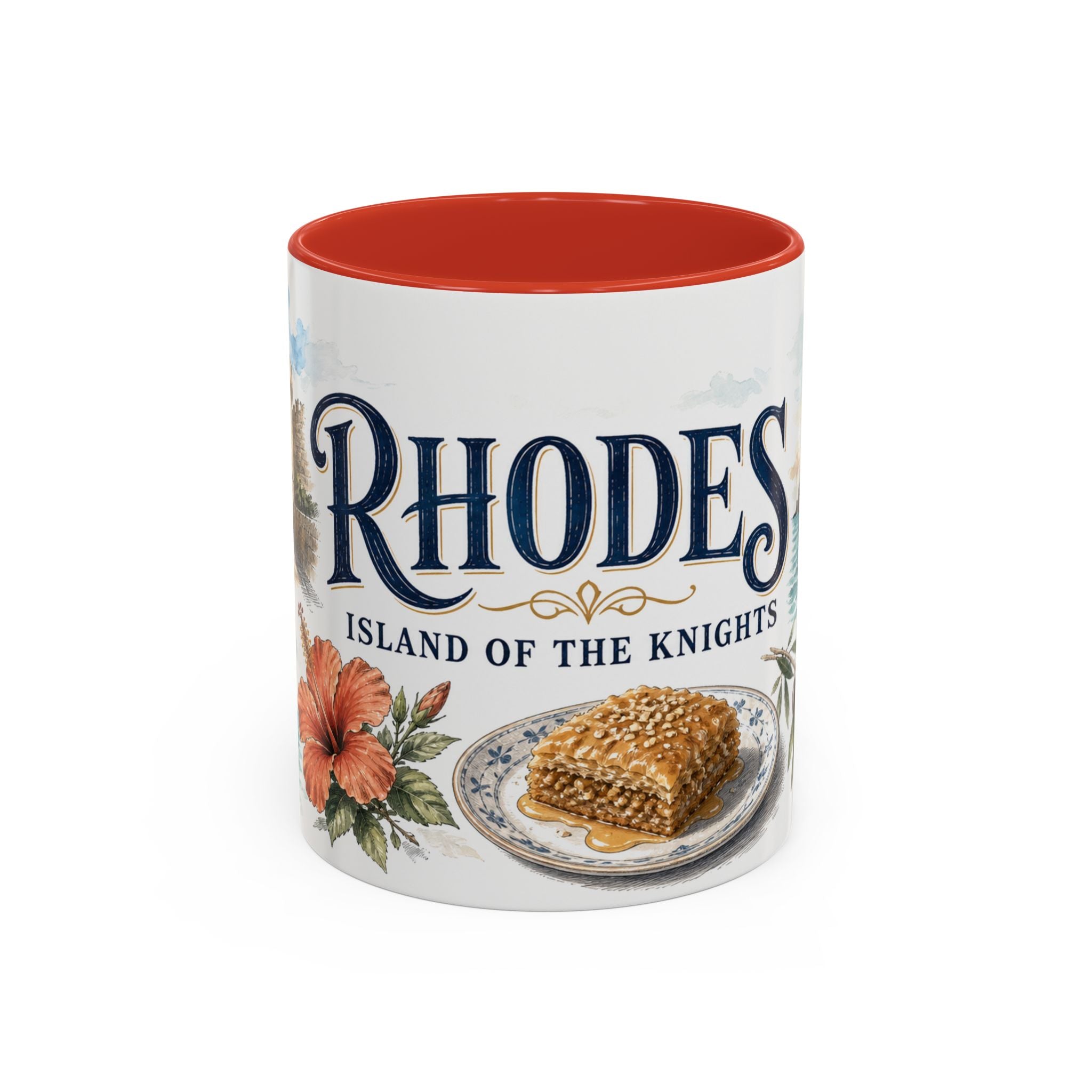 Rhodes Coffee Mug | Greece Travel Souvenir | Vintage Illustrated City Gift | 11 oz 15 oz Accent Mug