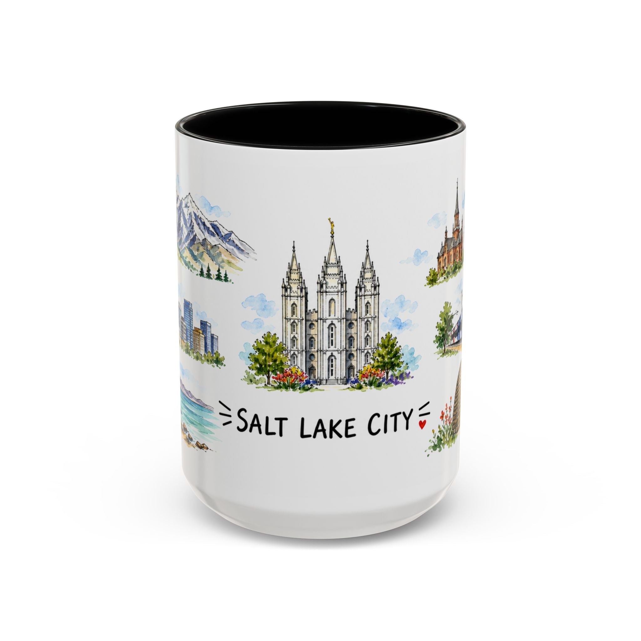 Salt Lake City Illustrated Travel Mug | City Souvenir Accent Coffee Mug | 11oz 15oz Ceramic Cup