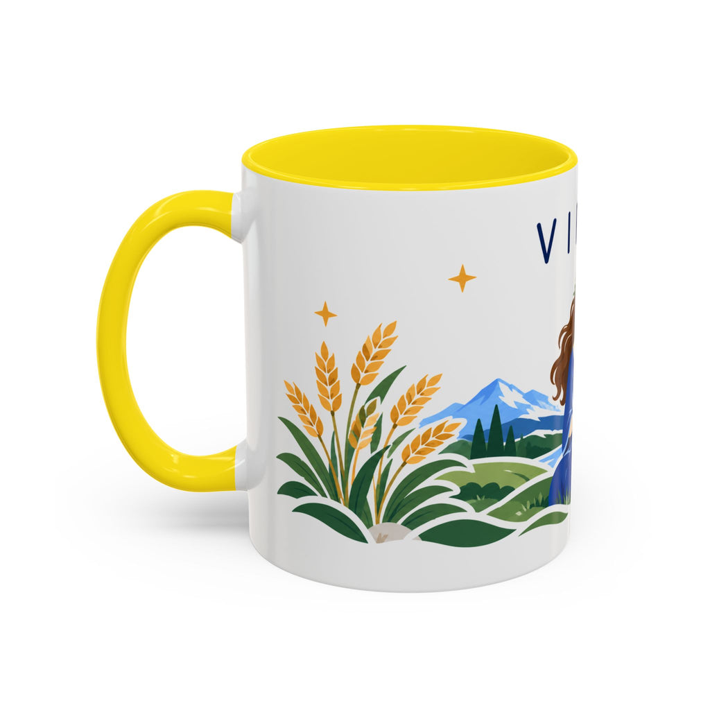 Virgo Zodiac Coffee Mug | Maiden and Wheat Design | Astrology Birthday Gift | 11 oz 15 oz Ceramic Accent Mug