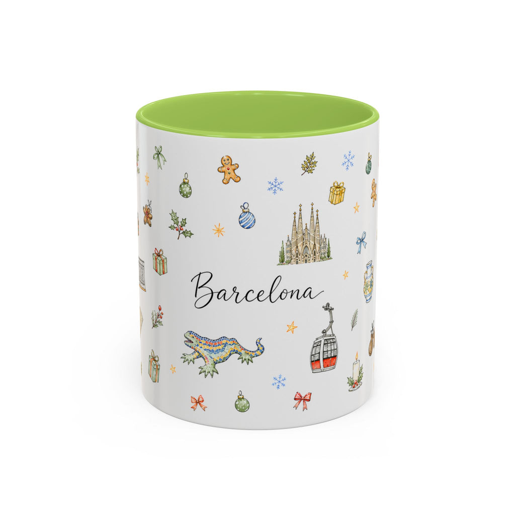 Barcelona Christmas Mug | Watercolor City Souvenir, Ceramic Coffee Cup (11oz/15oz)