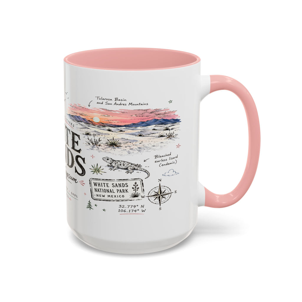 White Sands National Park Coffee Mug | New Mexico Desert Sand Dunes Gift | Accent Color Ceramic 11oz 15oz