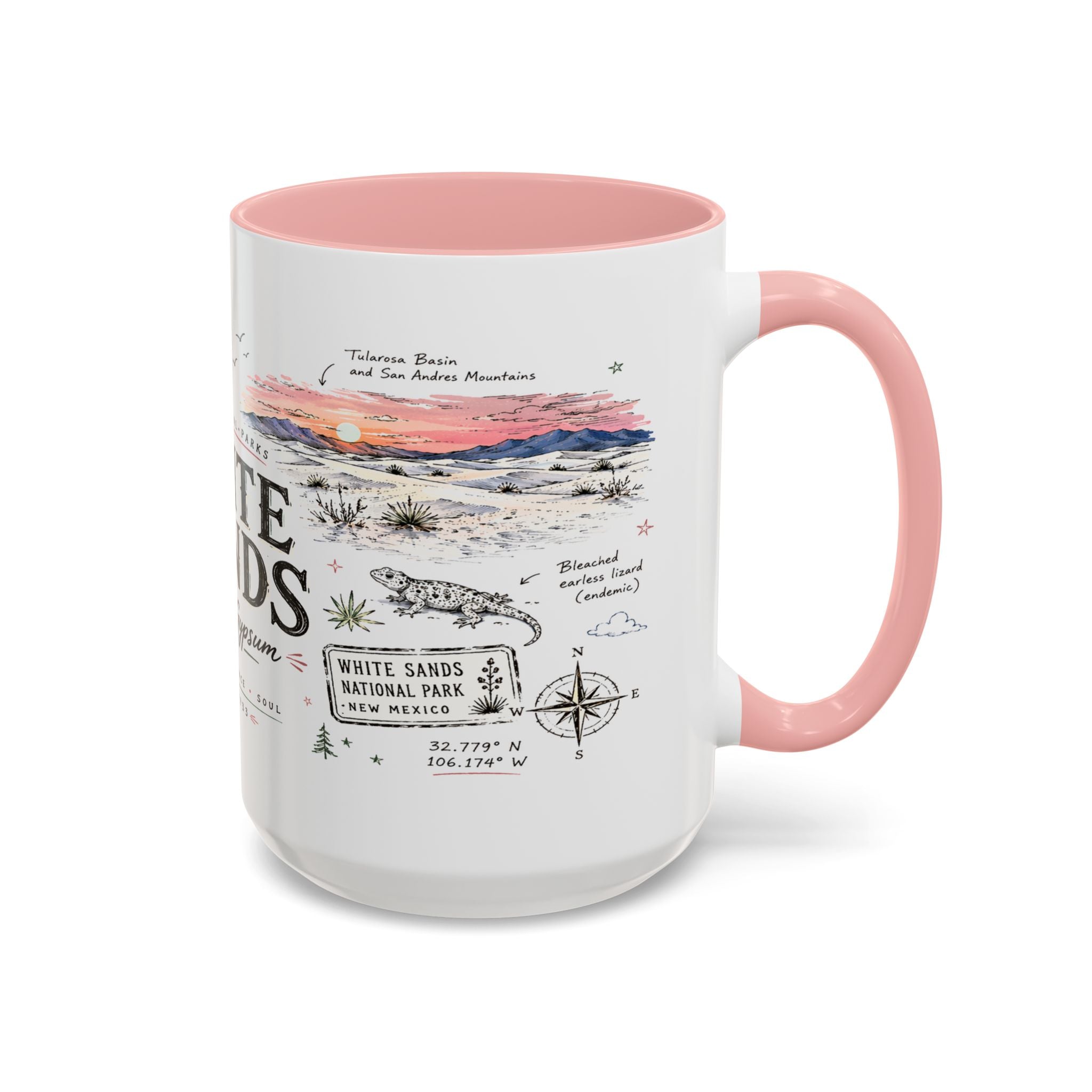White Sands National Park Coffee Mug | New Mexico Desert Sand Dunes Gift | Accent Color Ceramic 11oz 15oz