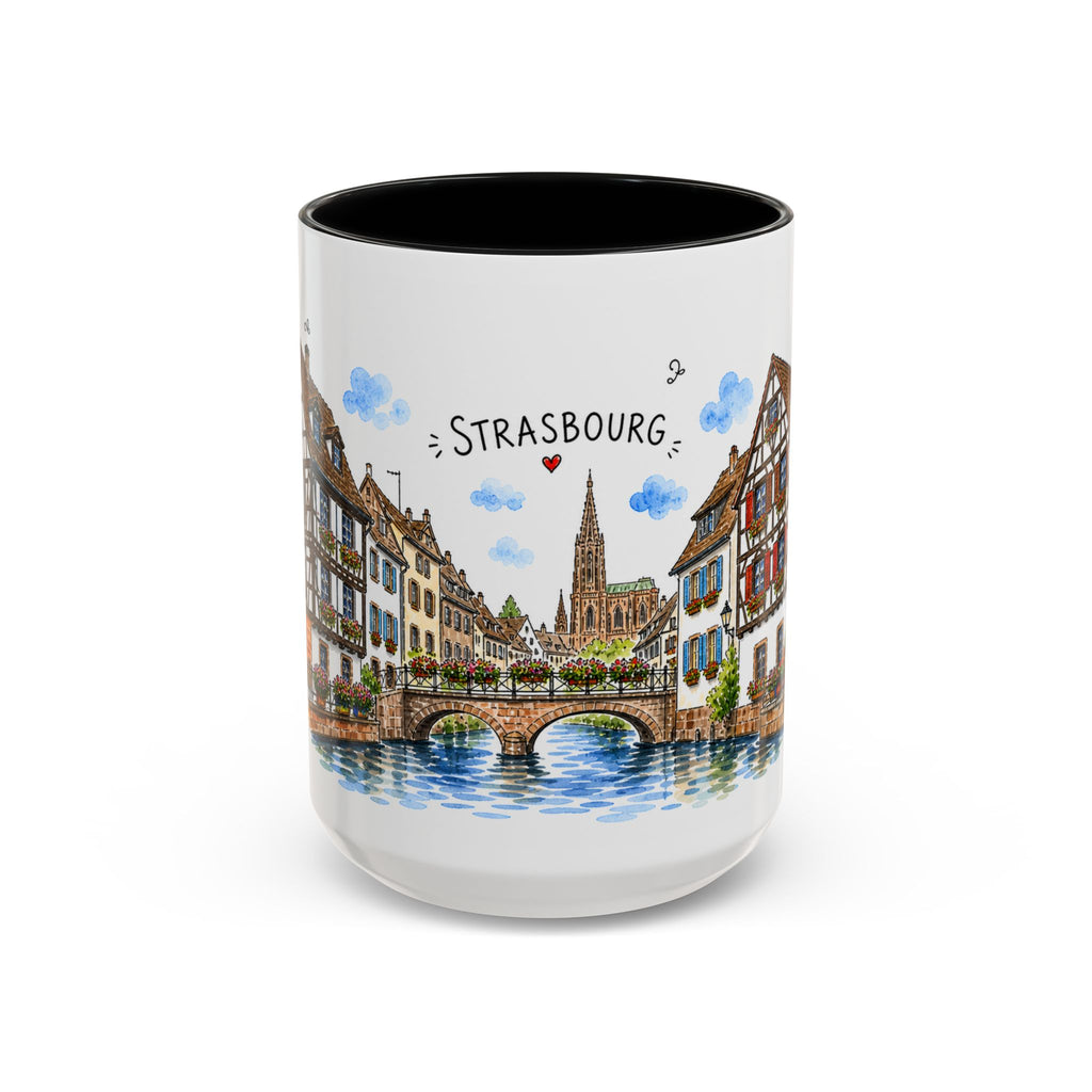 Strasbourg Illustrated Travel Mug | France Souvenir Accent Coffee Mug | 11oz 15oz Ceramic Cup