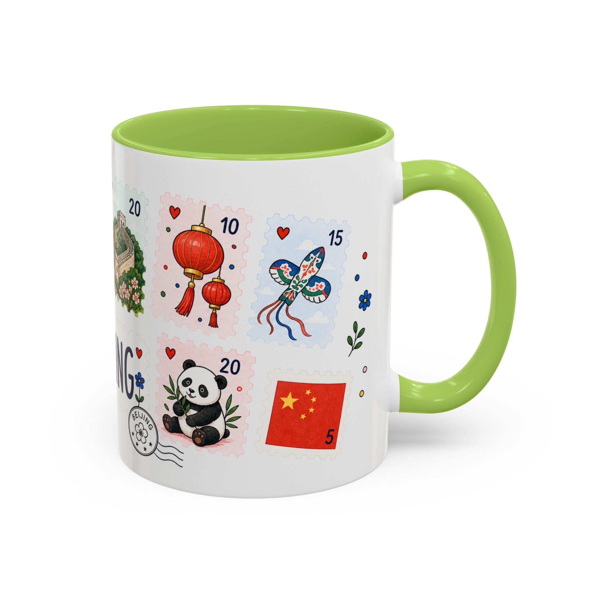 Beijing Coffee Mug | Postage Stamp Collage Mug | Travel Souvenir Accent Cup 11oz 15oz