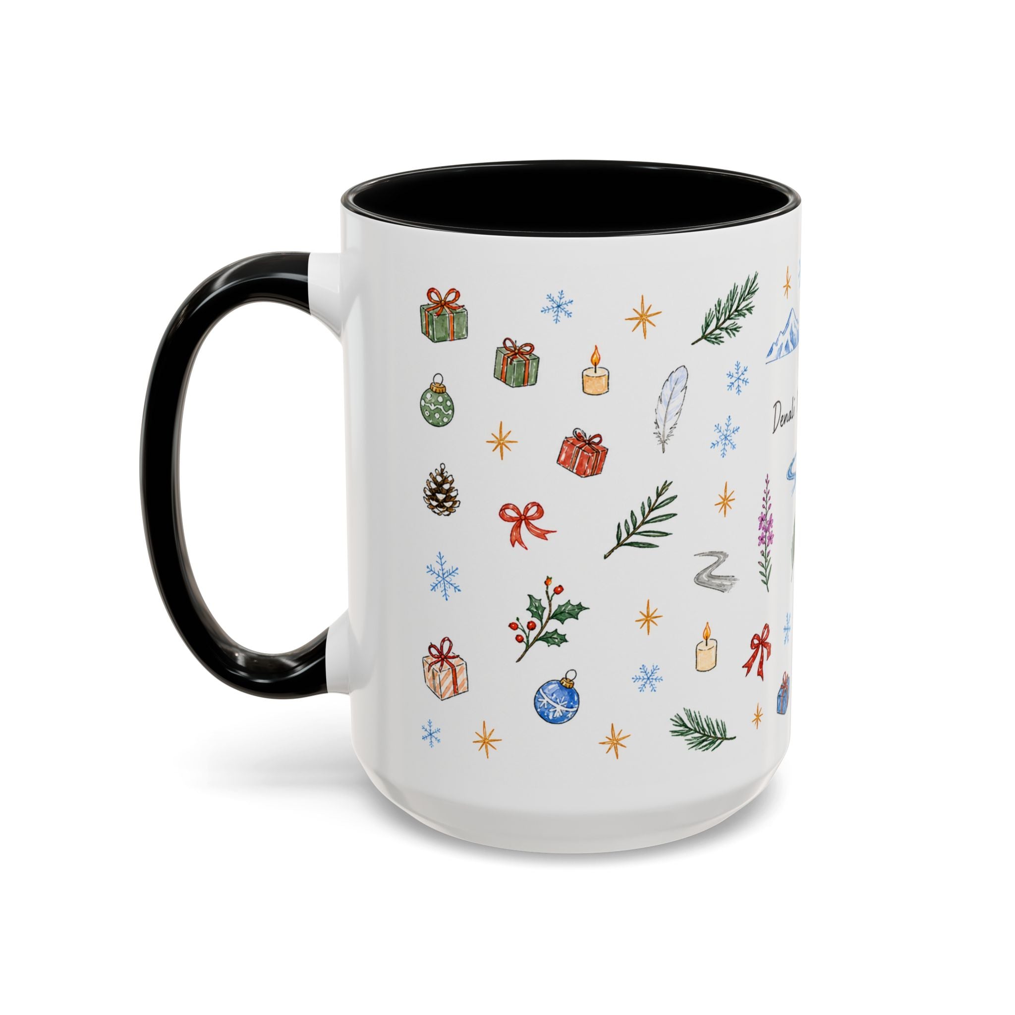 Denali National Park Christmas Mug | Watercolor Travel Souvenir | Holiday Gift | Accent Ceramic Coffee Cup 11oz 15oz