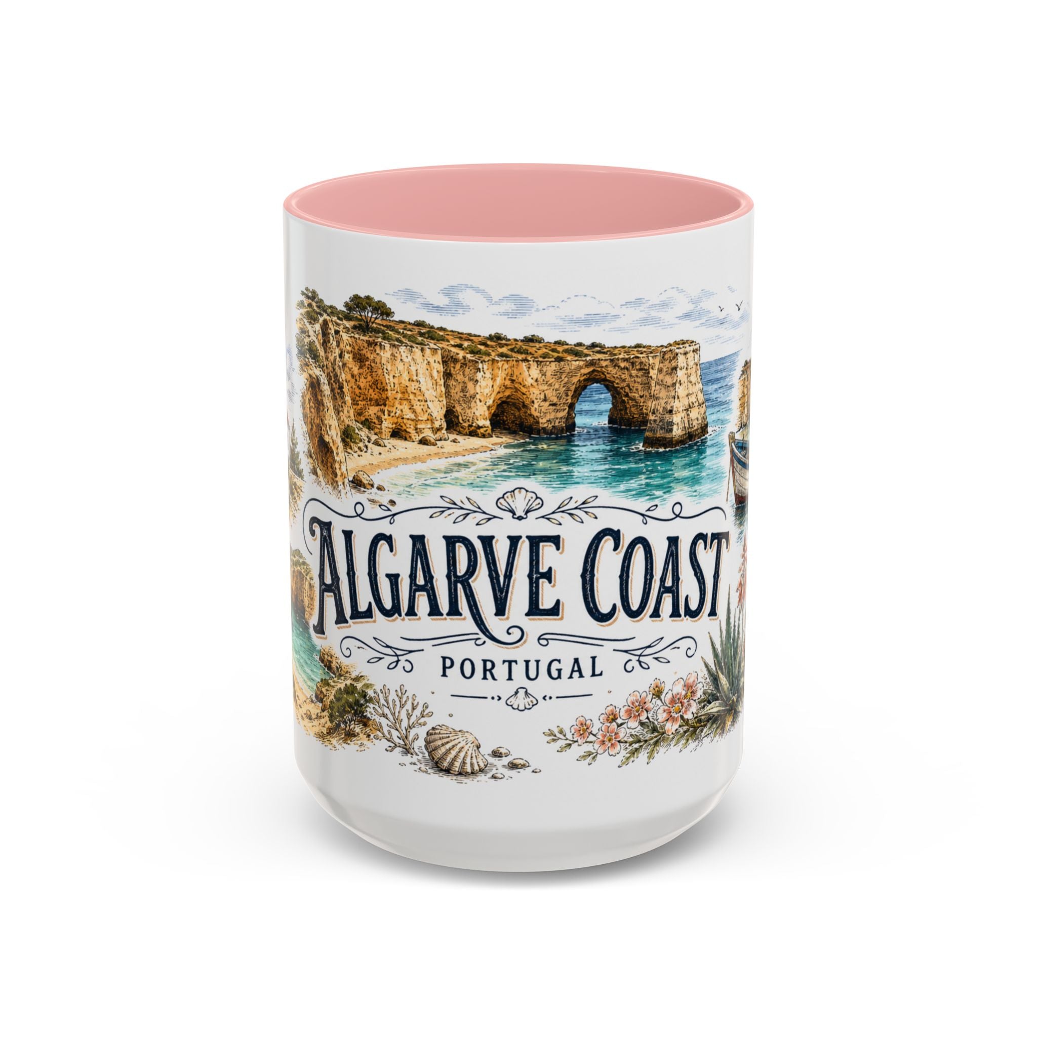 Algarve Coast Mug, Portugal Travel Souvenir, Bucket List Gift, Accent Ceramic Coffee Mug 11oz 15oz