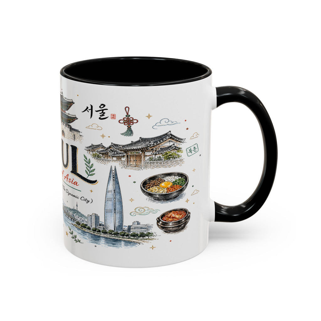 Seoul Coffee Mug | Korea Souvenir Travel Gift | Accent Color Ceramic 11oz 15oz