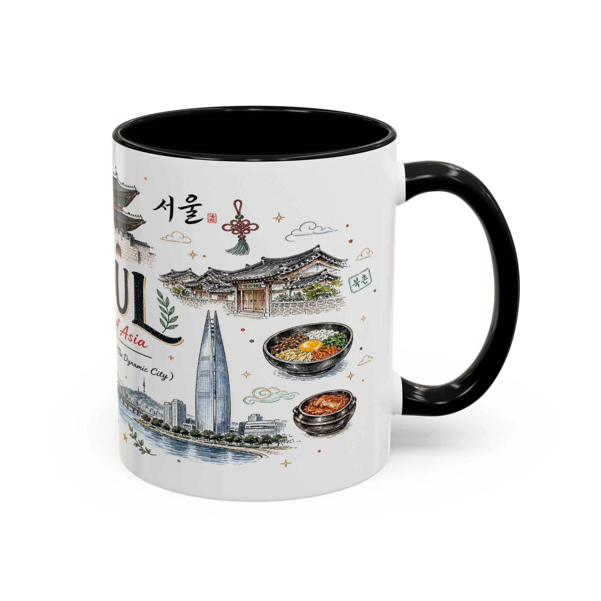 Seoul Coffee Mug | Korea Souvenir Travel Gift | Accent Color Ceramic 11oz 15oz