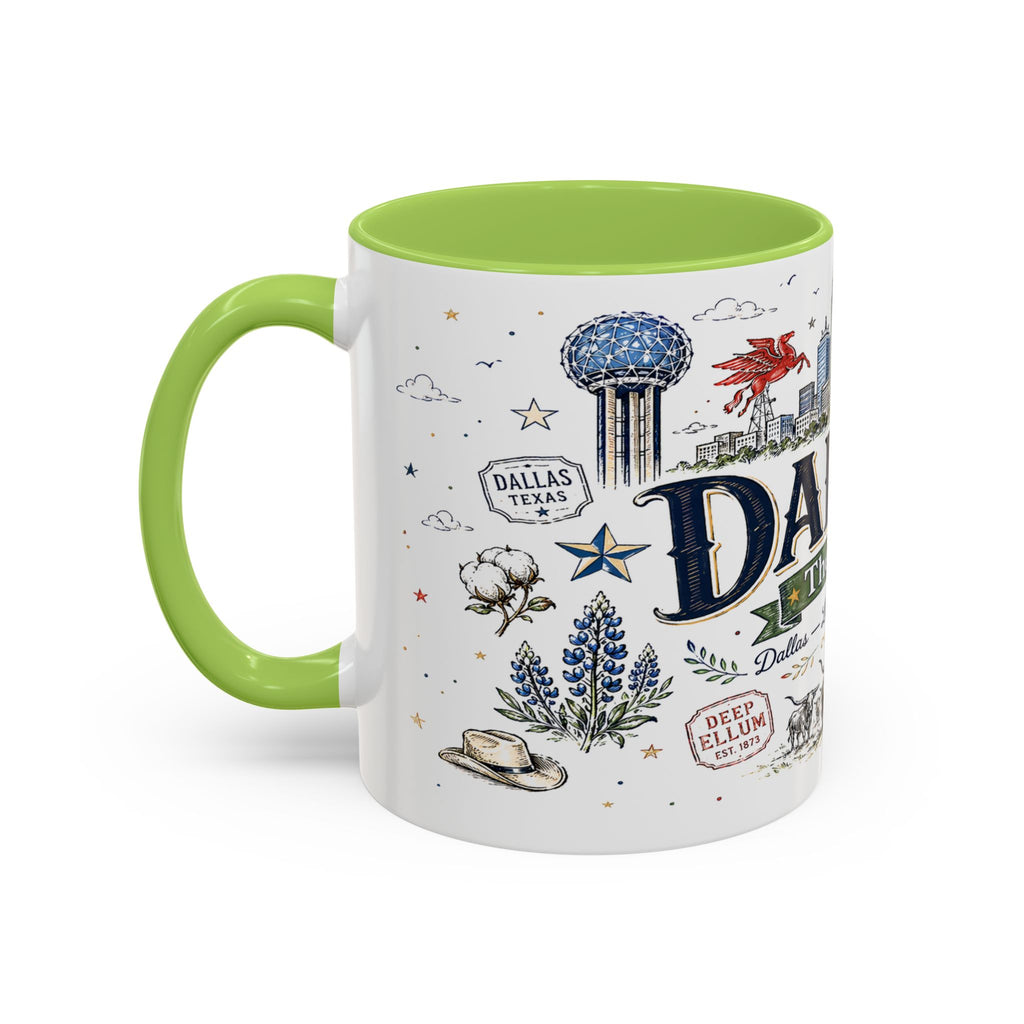 Dallas Coffee Mug | Texas Souvenir City Gift | Accent Color Ceramic 11oz 15oz