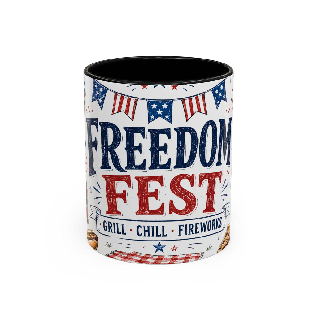 Freedom Fest Coffee Mug | Grill Chill Fireworks 4th of July | Accent Color Ceramic 11oz 15oz