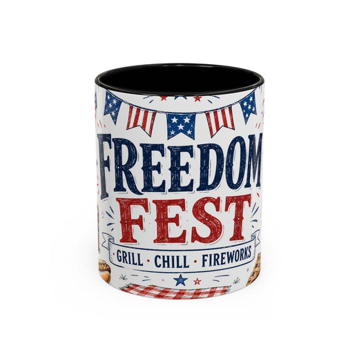 Freedom Fest Coffee Mug | Grill Chill Fireworks 4th of July | Accent Color Ceramic 11oz 15oz