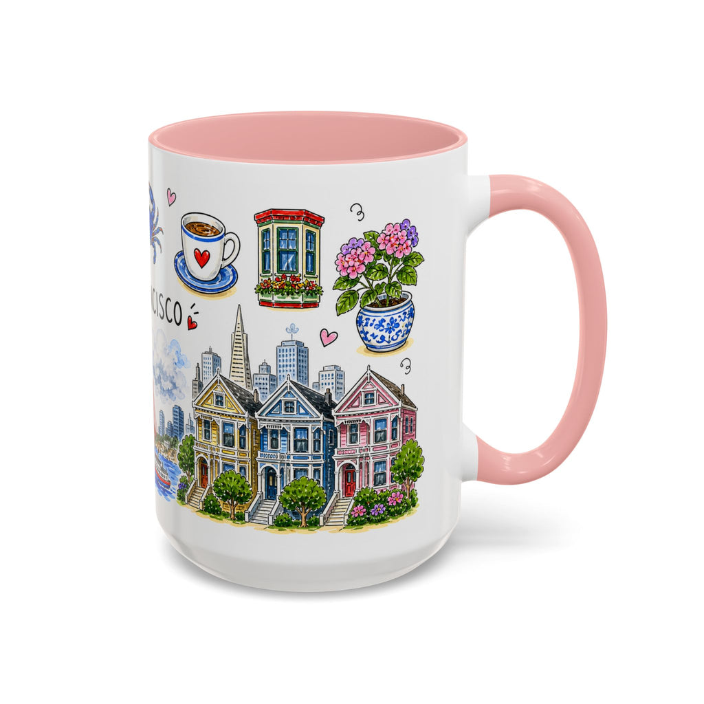 San Francisco Illustrated Travel Mug | City Souvenir Accent Coffee Mug | 11oz 15oz Ceramic Cup