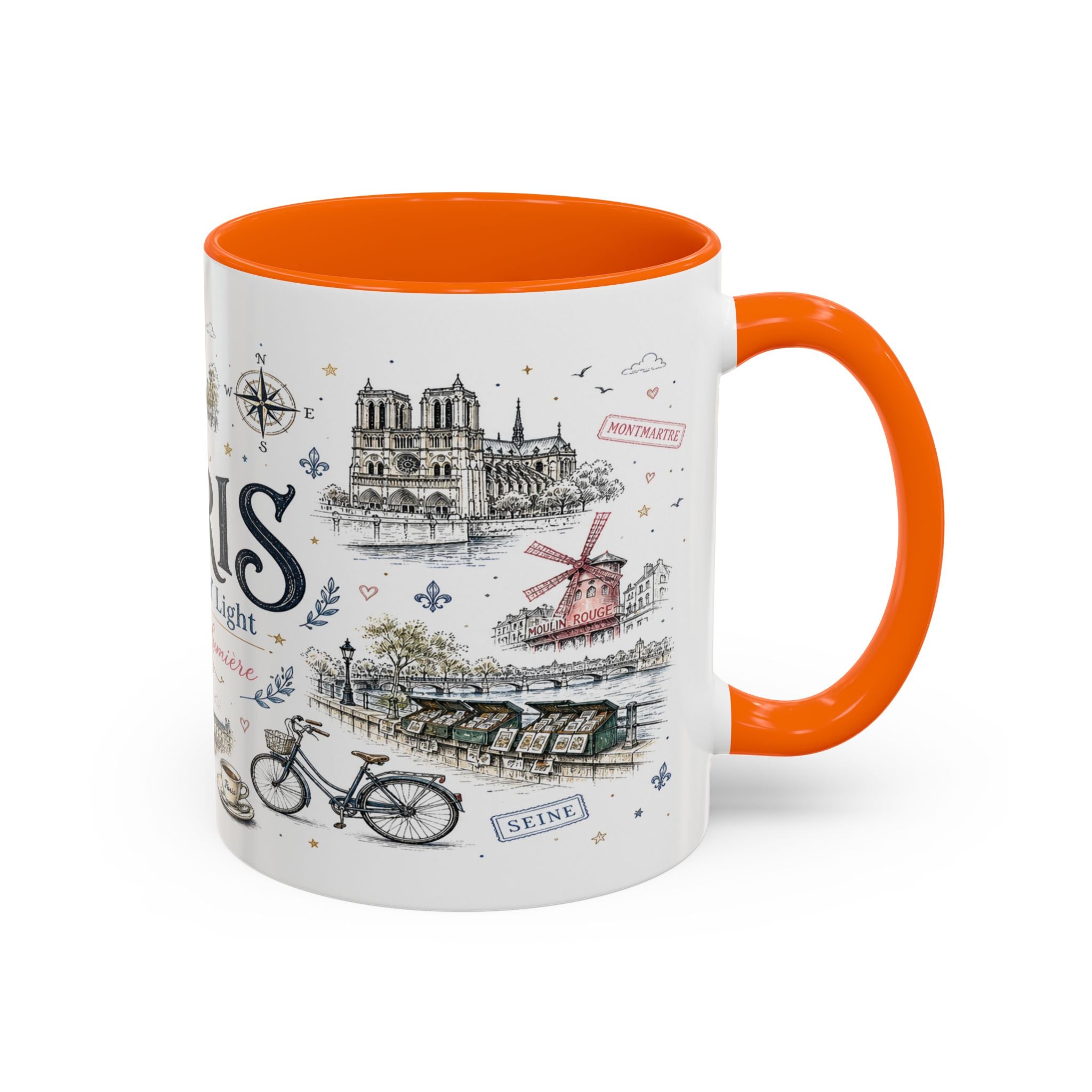 Paris Coffee Mug | France Souvenir Travel Gift | Accent Color Ceramic 11oz 15oz
