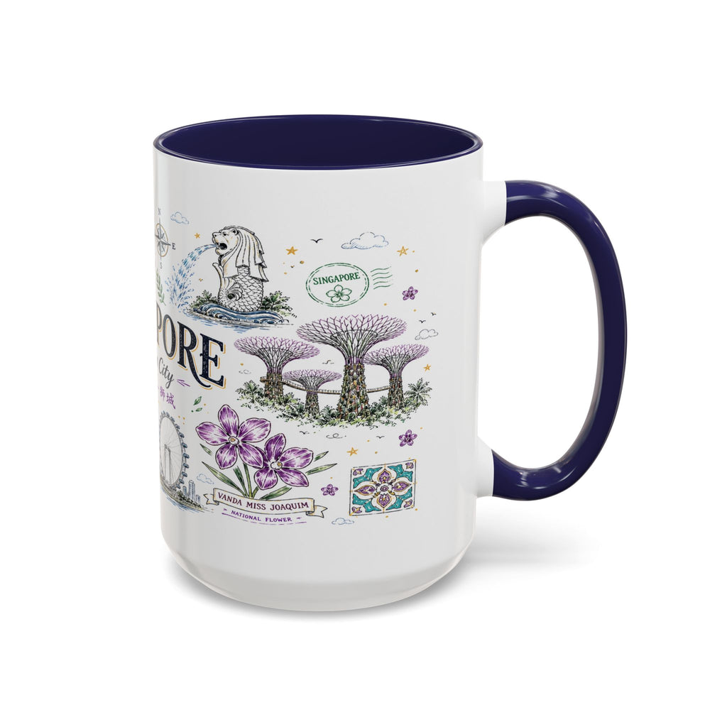 Singapore Coffee Mug | Asia Souvenir Travel Gift | Accent Color Ceramic 11oz 15oz