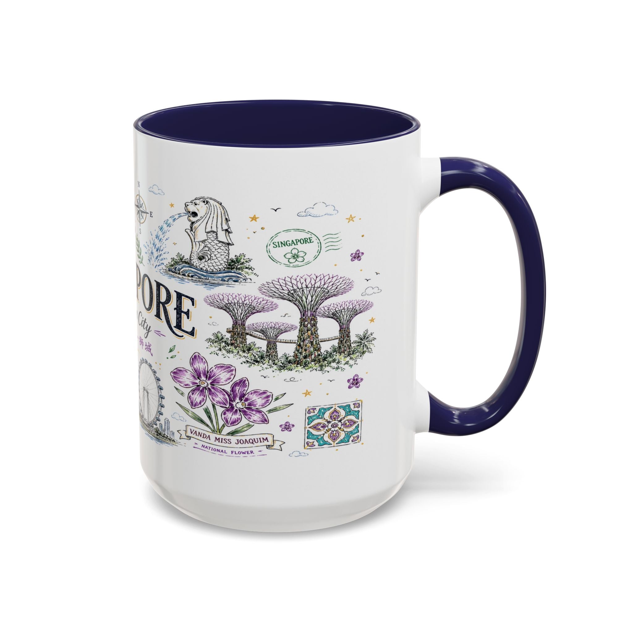Singapore Coffee Mug | Asia Souvenir Travel Gift | Accent Color Ceramic 11oz 15oz