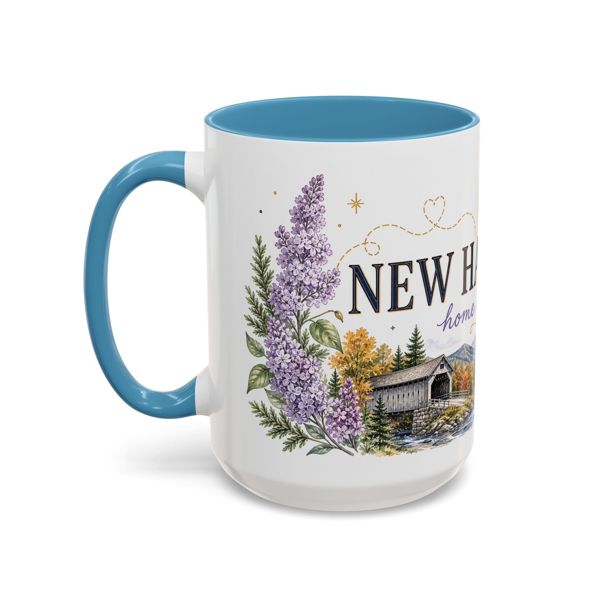New Hampshire State Map Mug | Botanical Accents, Mountain Landscape Coffee Cup