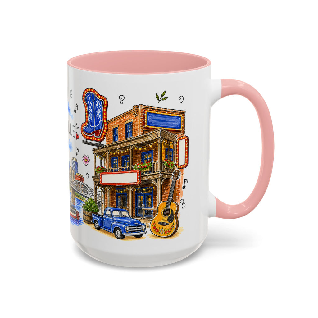 Nashville Illustrated Travel Mug | City Souvenir Accent Coffee Mug | 11oz 15oz Ceramic Cup