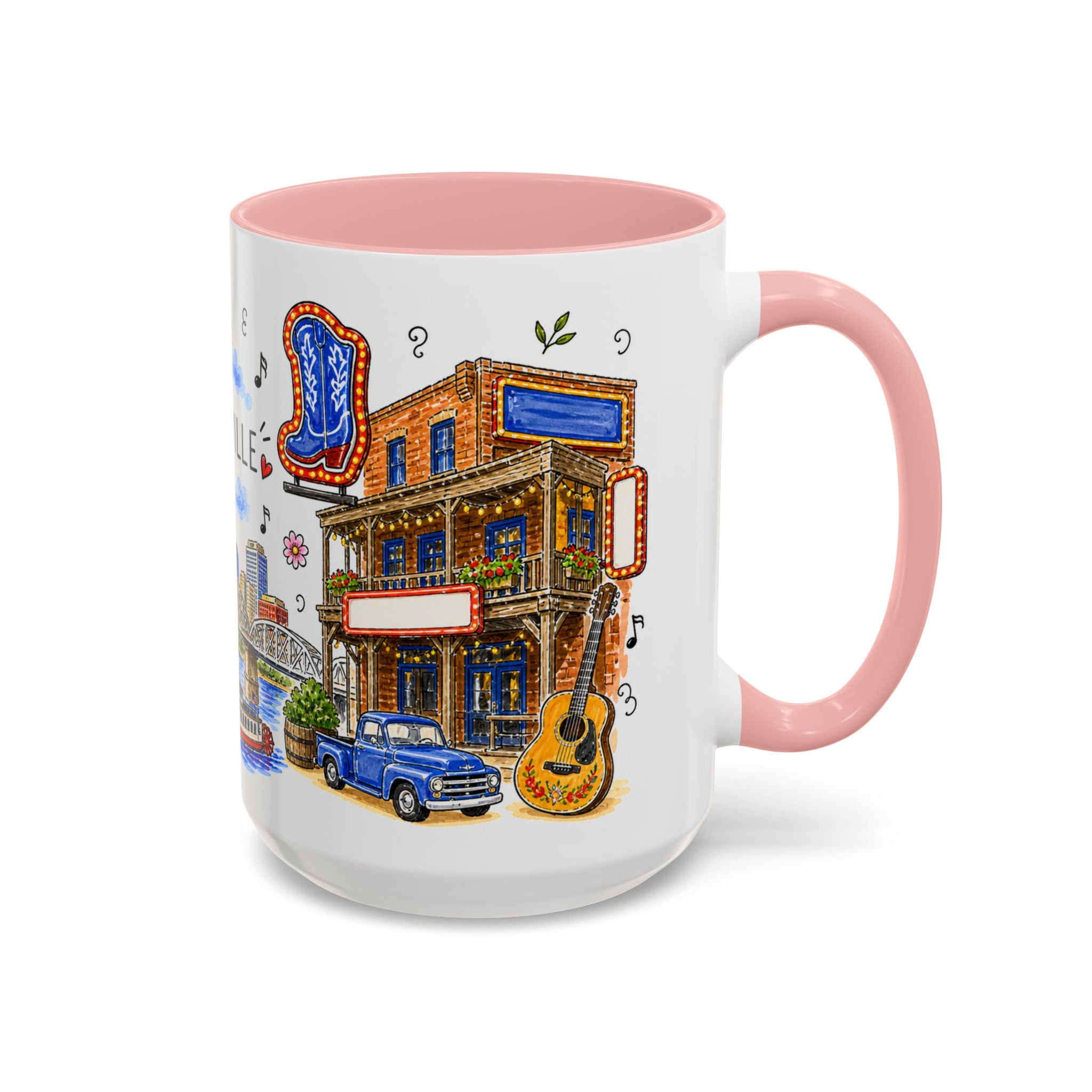 Nashville Illustrated Travel Mug | City Souvenir Accent Coffee Mug | 11oz 15oz Ceramic Cup